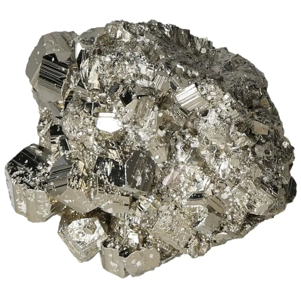 Superior quality pyrite cluster with geometric cubic formations and metallic luster, showcasing natural brilliance.