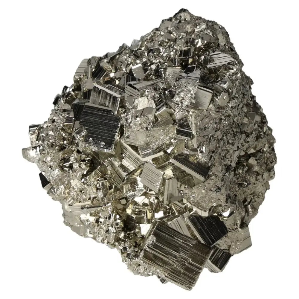 Superior quality pyrite cluster showcasing natural cubic formations and metallic luster, highlighting its geometric brilliance.