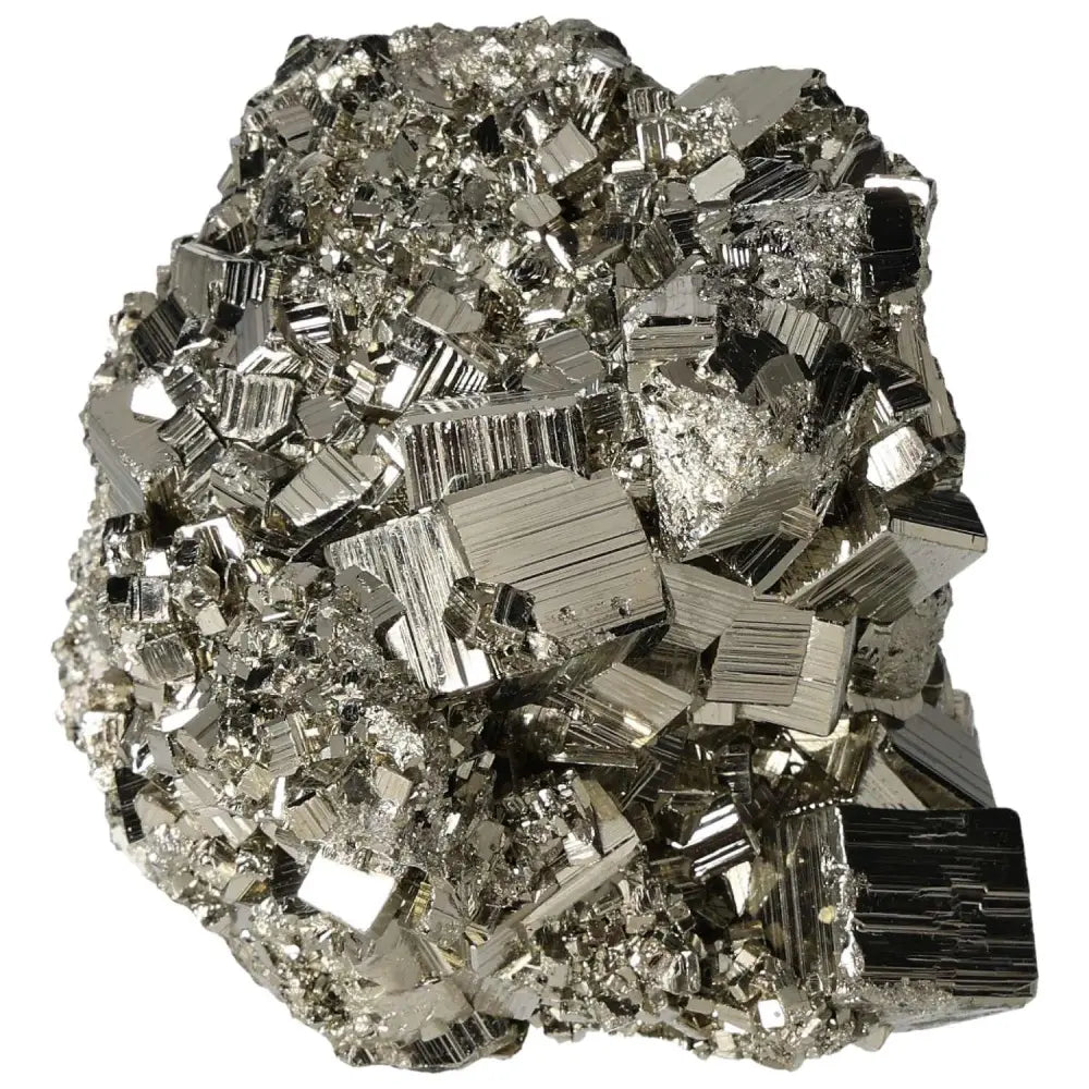 Superior quality pyrite cluster with geometric formations and metallic luster, showcasing natural elegance and cubic brilliance.