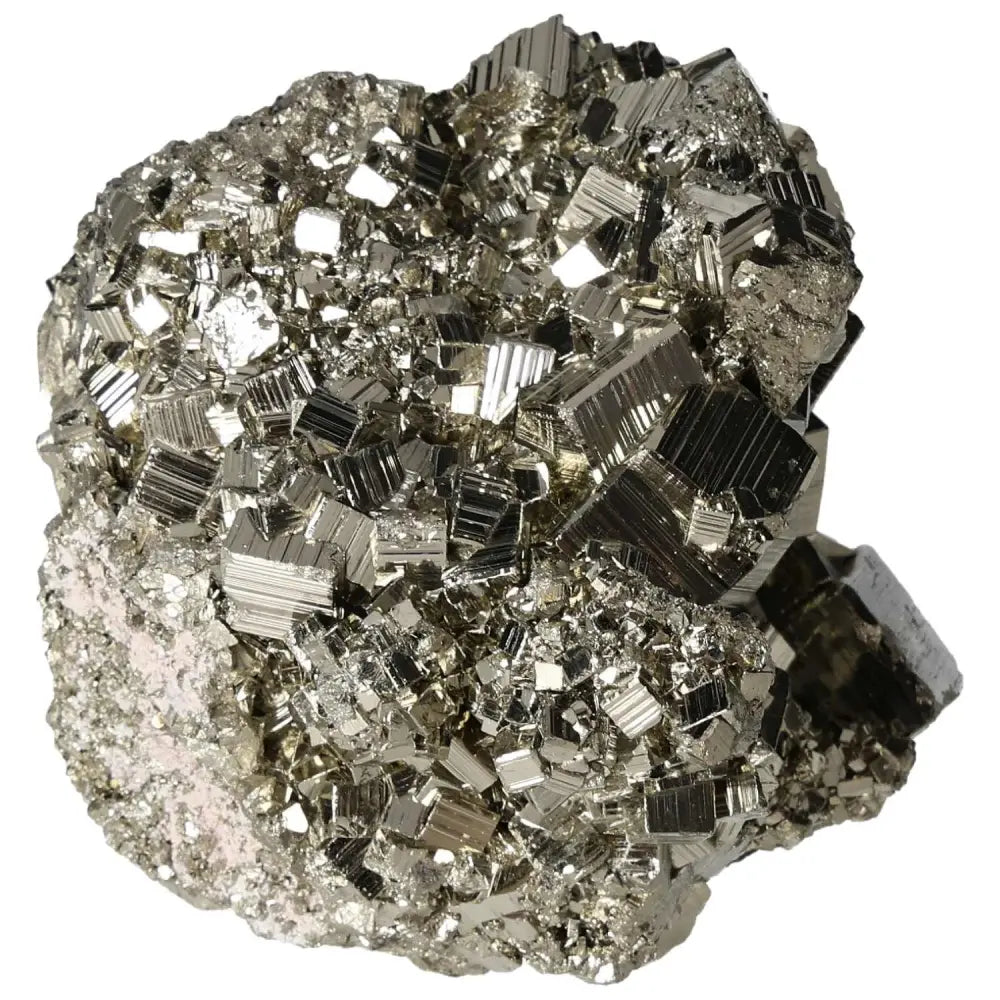 Superior Quality Pyrite Cluster with geometric formations and metallic luster, showcasing natural beauty and elegance.