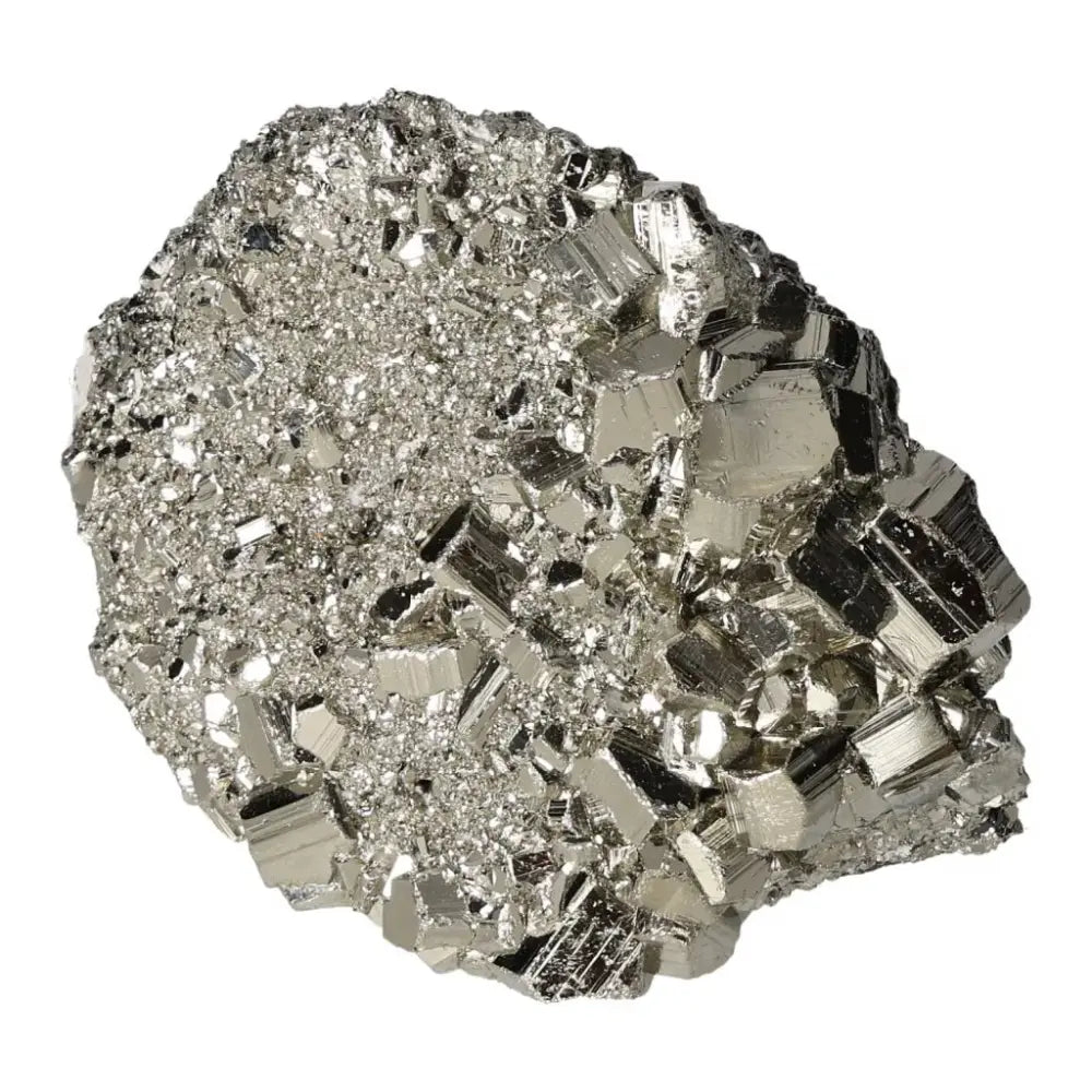 Superior quality pyrite cluster with geometric formations and metallic luster, showcasing natural elegance and detail.