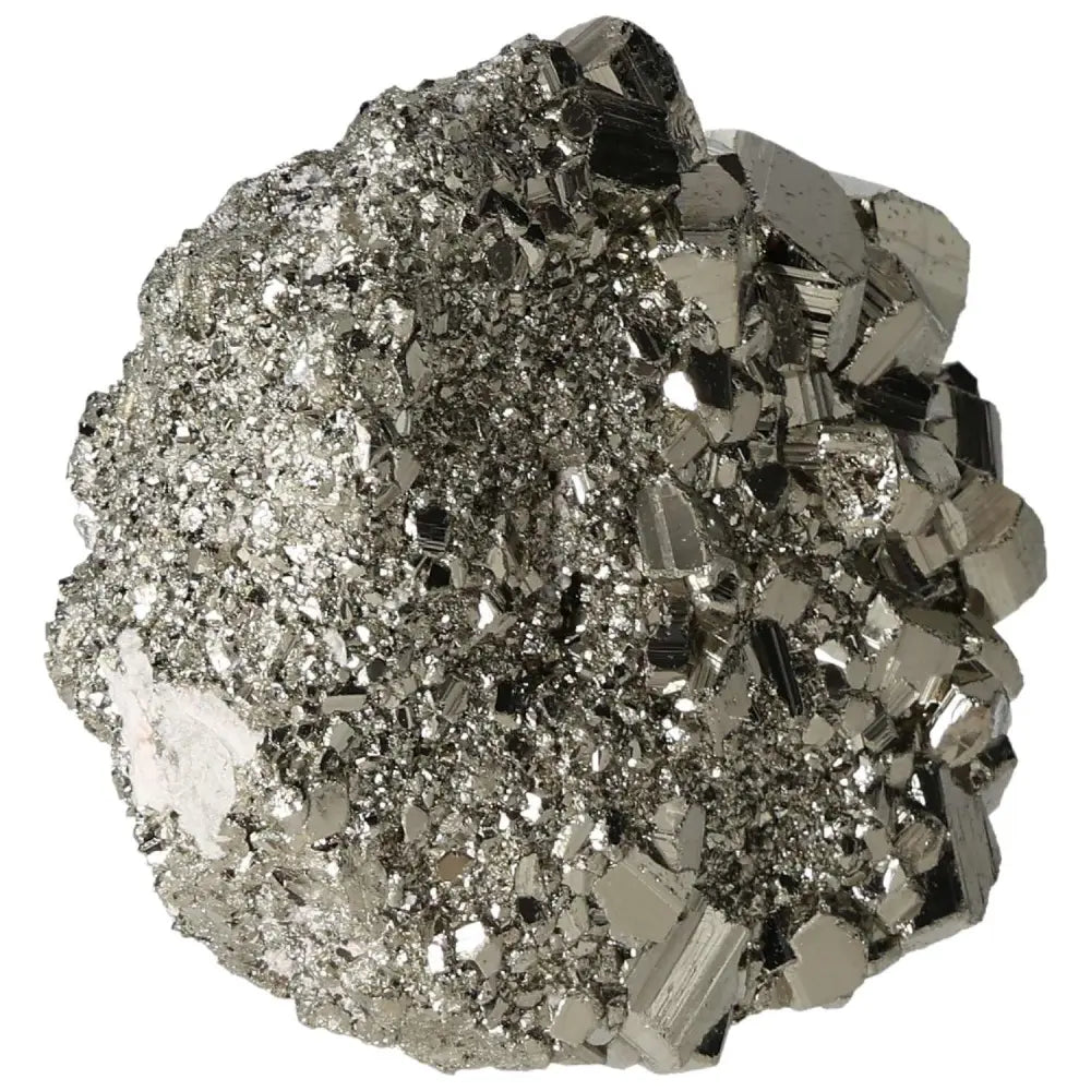 Shimmering pyrite cluster with geometric cubic formations, showcasing metallic luster and intricate detail from premium quality pyrite.