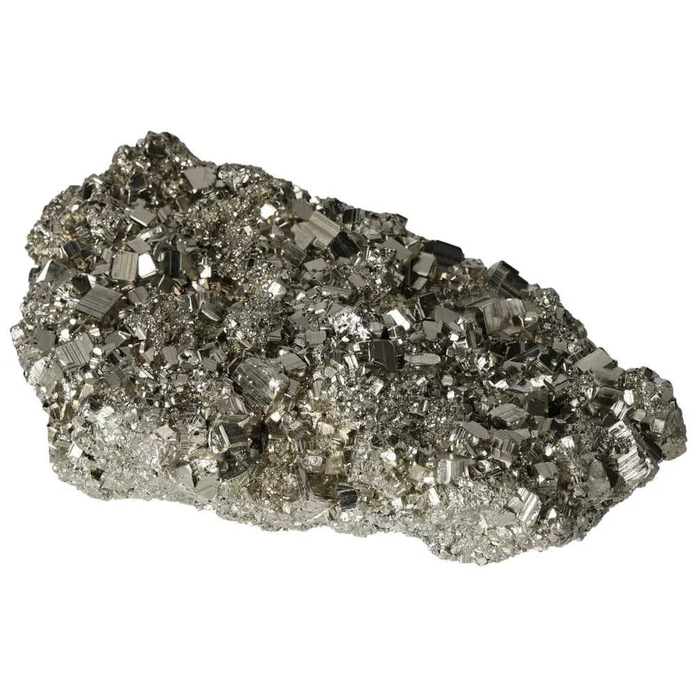 Superior Quality Pyrite Cluster with metallic luster and geometric formations, showcasing natural elegance and intricate sculptural details.