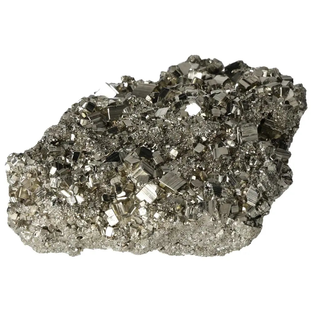 Superior quality pyrite cluster with metallic luster and geometric formations, showcasing natural elegance and brilliance.