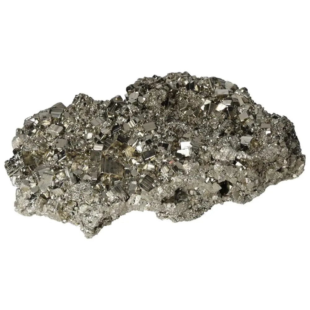 Superior quality pyrite cluster with natural cubic formations and metallic luster, showcasing geometric brilliance in natural form.