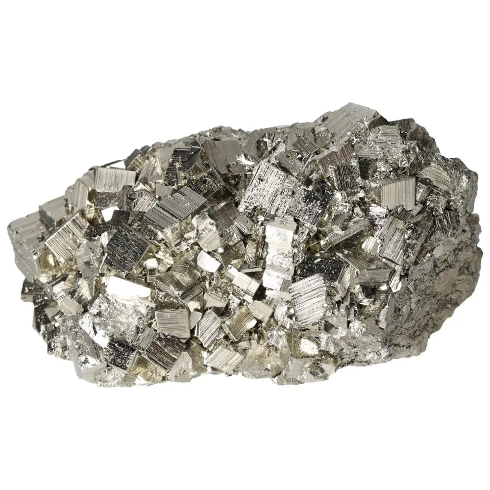 Superior quality pyrite cluster with metallic luster and geometric formations showcasing natural brilliance.