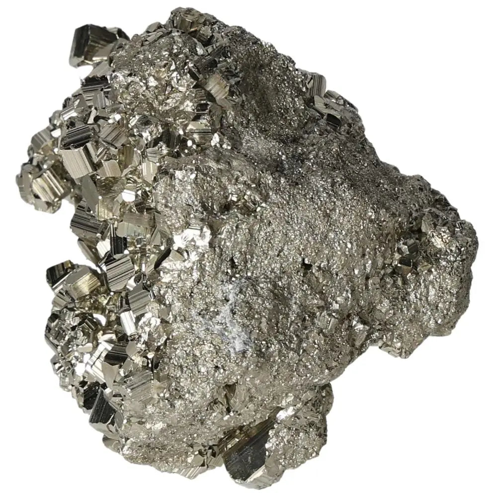 Superior quality pyrite cluster with geometric formations and metallic luster, showcasing natural cubic brilliance.