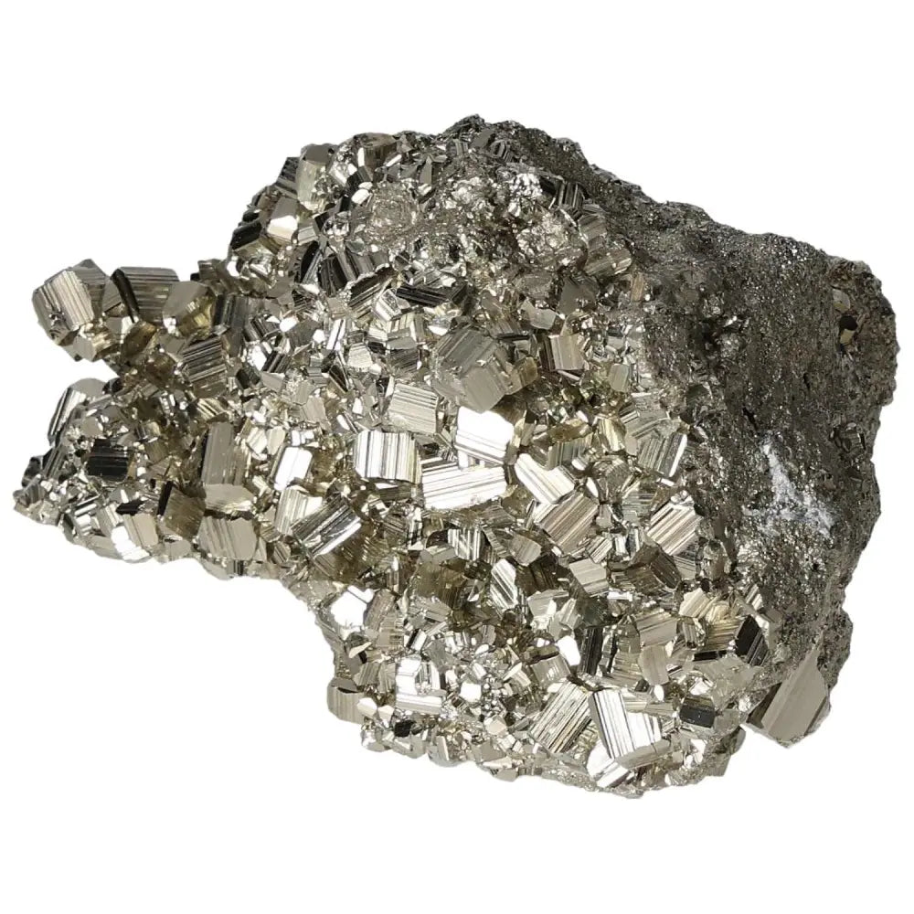 Superior quality pyrite cluster showcasing natural cubic formations and metallic luster, sourced from premium deposits.