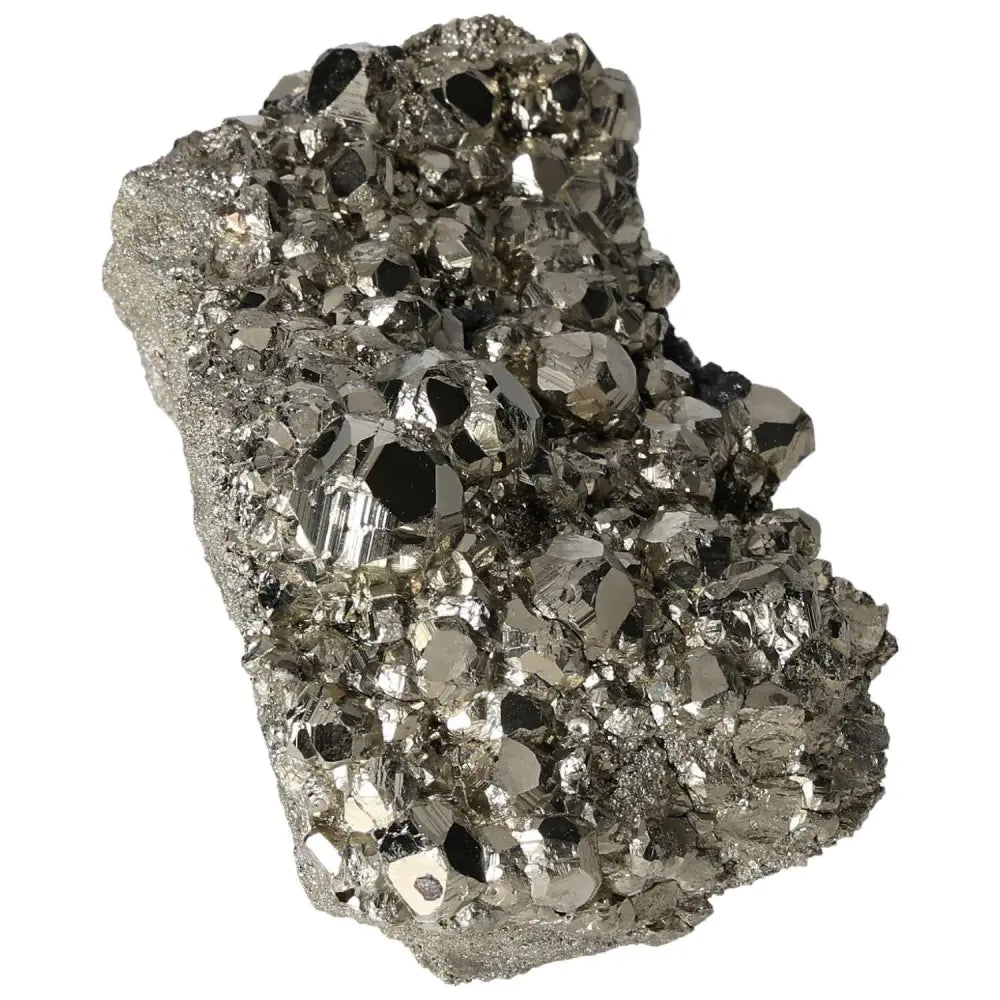Superior quality pyrite cluster showcasing natural geometric formations and metallic luster in intricate detail.