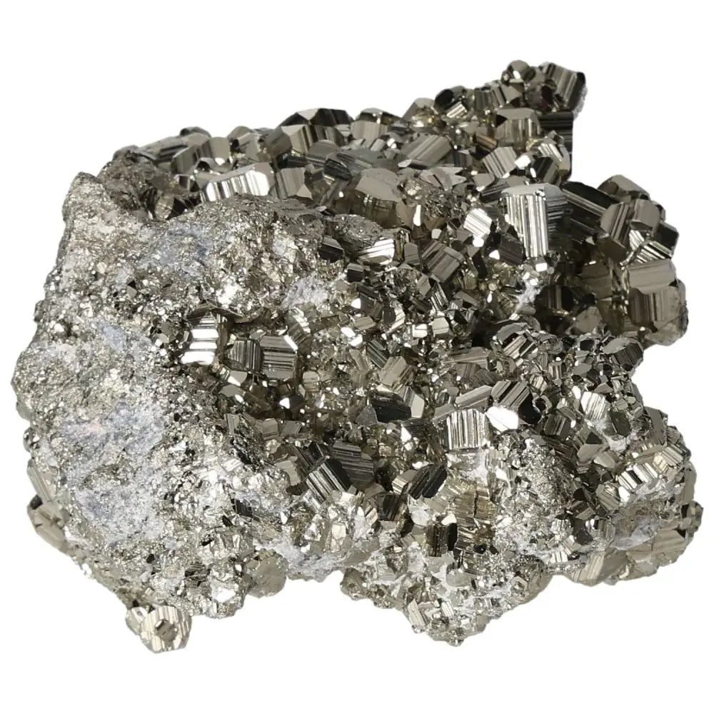 Superior quality pyrite cluster with geometric formations and metallic luster, showcasing natural cubic shapes from premium deposits.