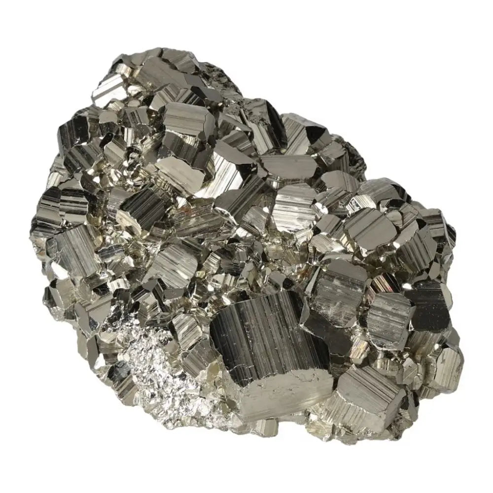 Superior Quality Pyrite Cluster with geometric formations and metallic luster, showcasing natural cubic structures in intricate detail.
