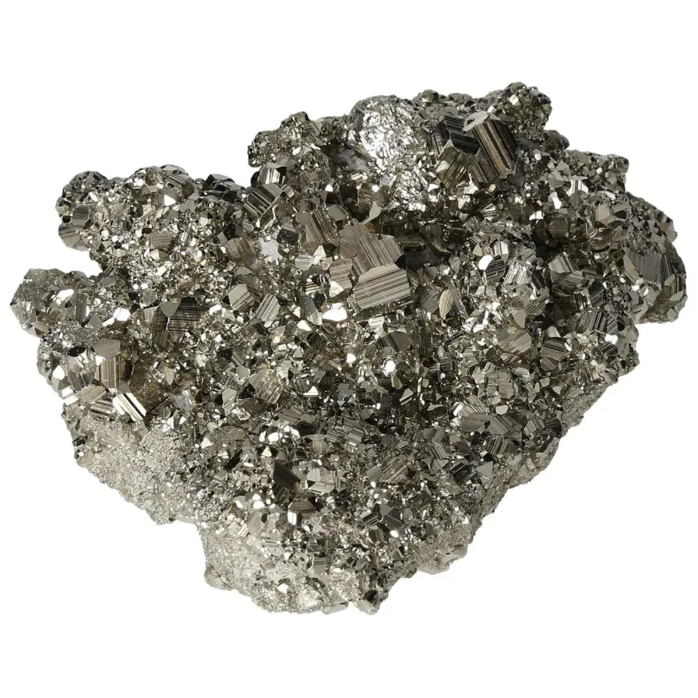 Superior quality pyrite cluster featuring natural geometric formations and metallic luster, showcasing intricate cubic details.
