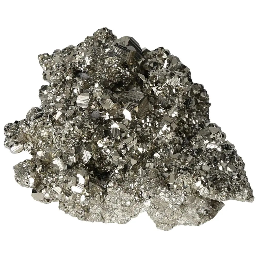 Superior quality pyrite cluster with geometric formations and metallic luster, showcasing natural cubic structures.