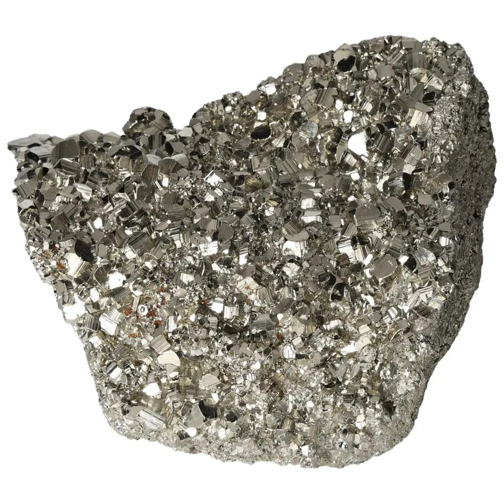 Superior Quality Pyrite Cluster with geometric cubic formations and metallic luster, showcasing natural elegance and brilliance.