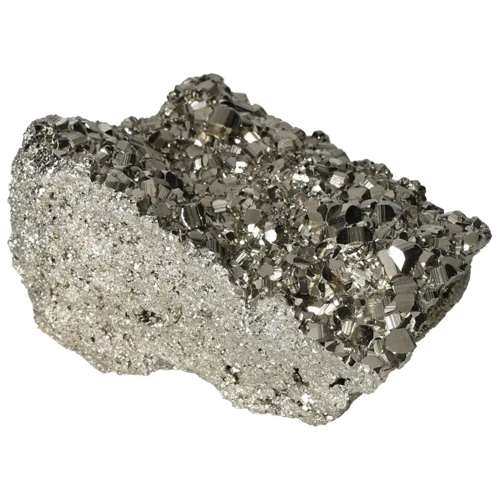 Superior Quality Pyrite Cluster with natural cubic and geometric formations showcasing metallic luster.