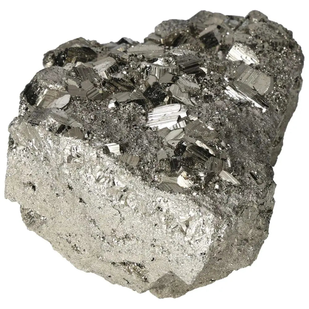 Superior quality pyrite cluster with metallic luster and geometric formations, showcasing natural cubic brilliance.