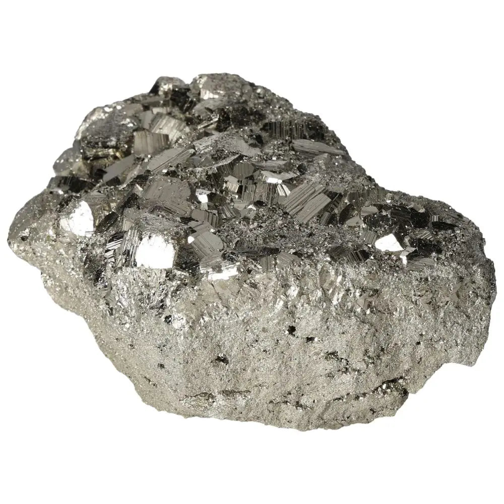 Superior Quality Pyrite Cluster showcasing geometric formations and metallic luster, sourced from premium deposits