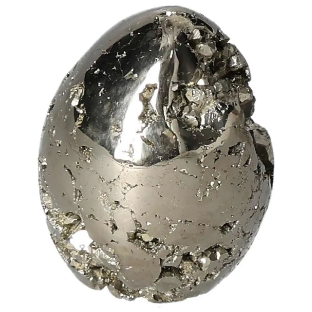 Close-up of a superior quality pyrite egg showcasing geometric brilliance and metallic luster, ideal for mineral collectors.