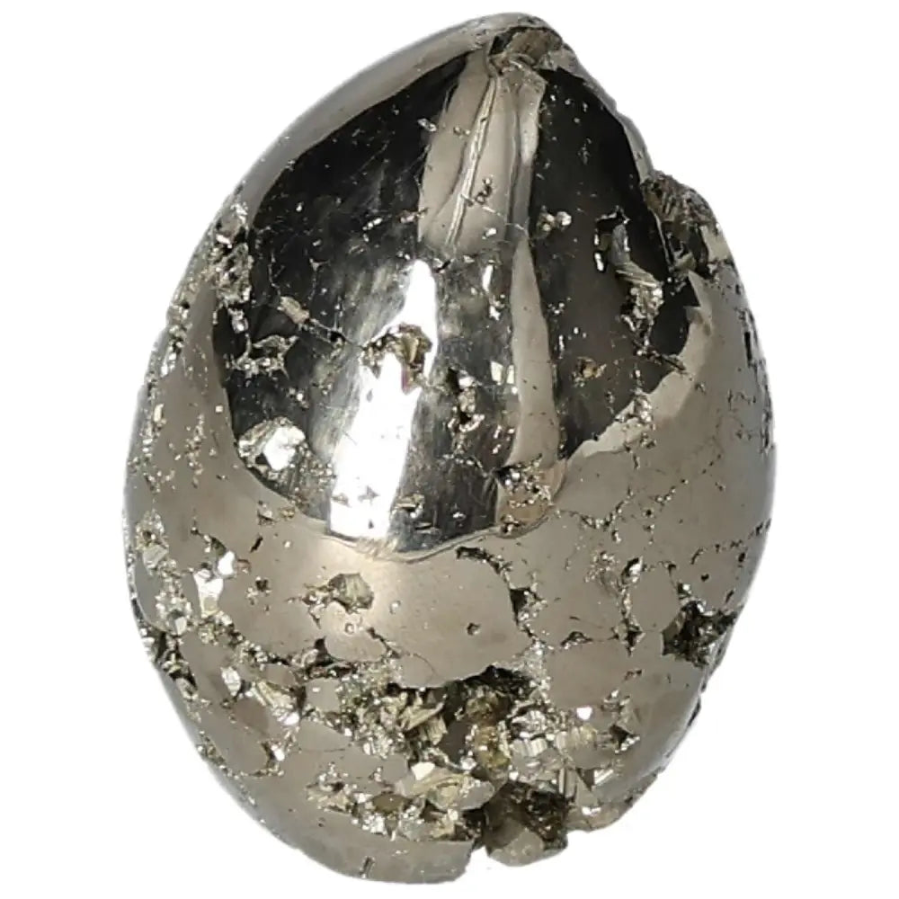 Shimmering Superior Quality Pyrite Egg featuring metallic luster and geometric formations, showcasing nature's artistic brilliance.