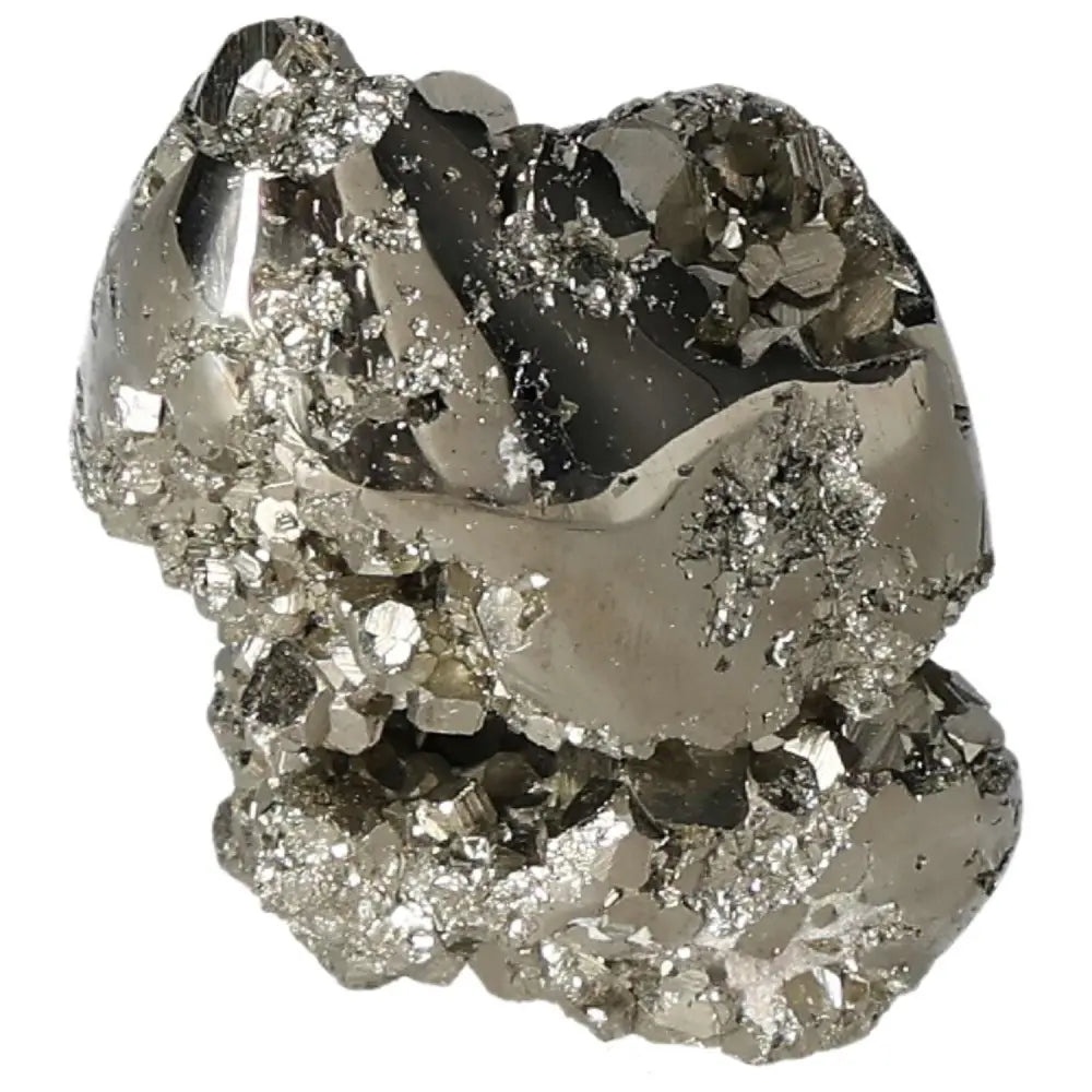 Superior Quality Pyrite Cluster showcasing metallic luster and cubic formations in a natural geometric design.