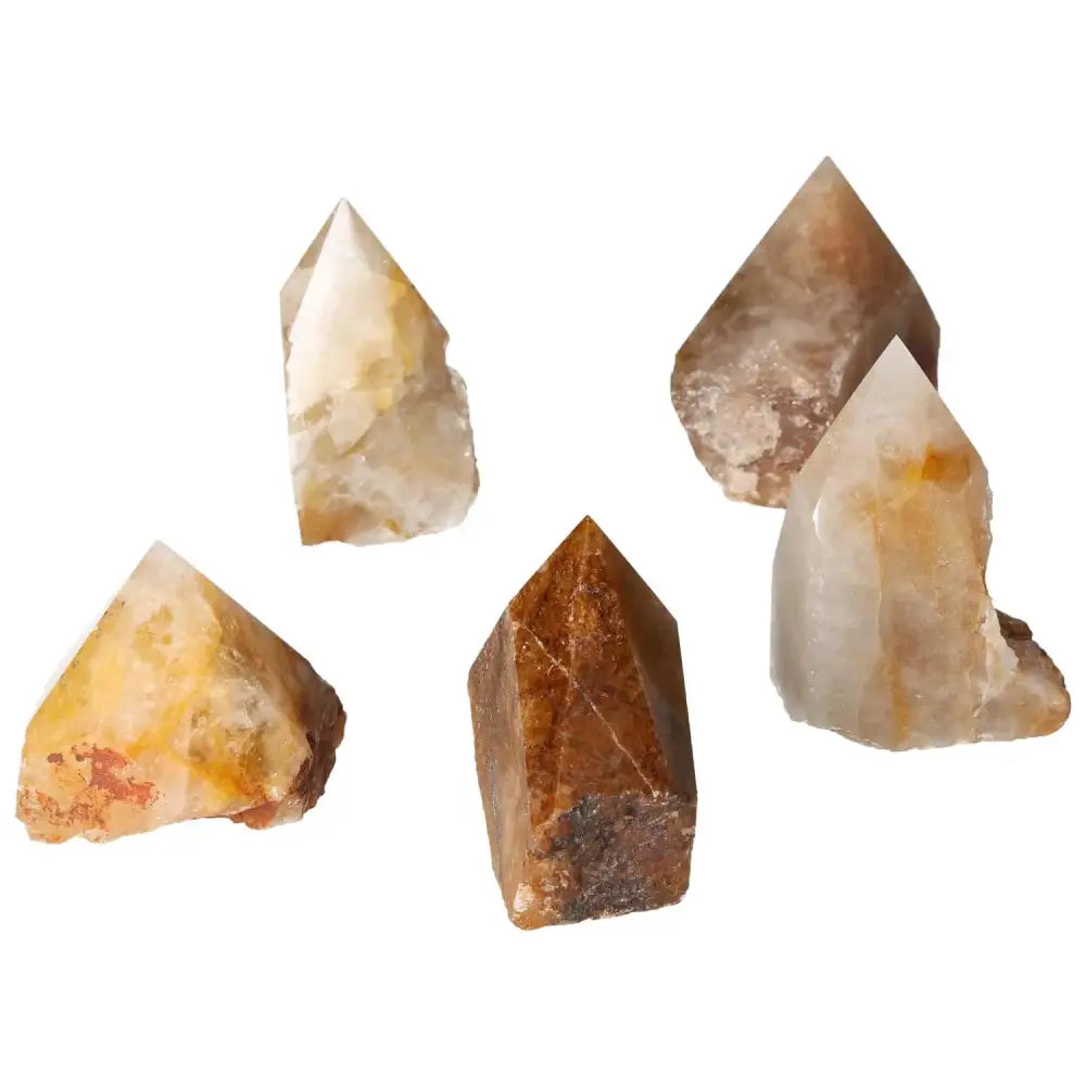 Top Polished Hematoide L Crystals by Sylvia Crystals showcasing red and orange hues, embodying natural beauty and artisanal craftsmanship.