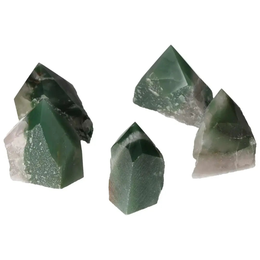 Top Polished Point Green Quartz Bi-Color M gemstones with polished finish and bi-color green design, Sylvia Crystals