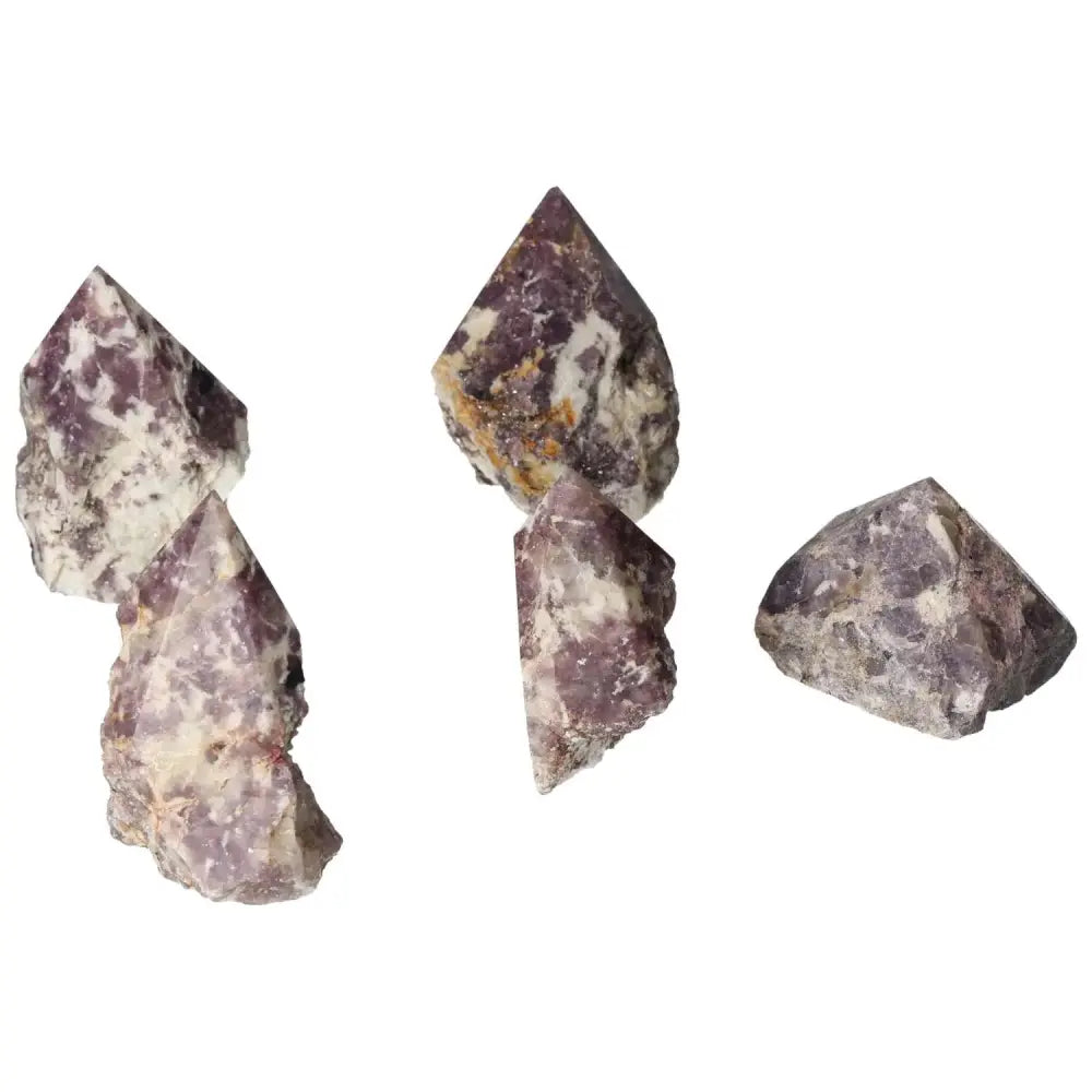 Top Polished Point Lepidolite Crystals showcasing fine details, ideal for emotional balance and tranquility from Sylvia Crystals.