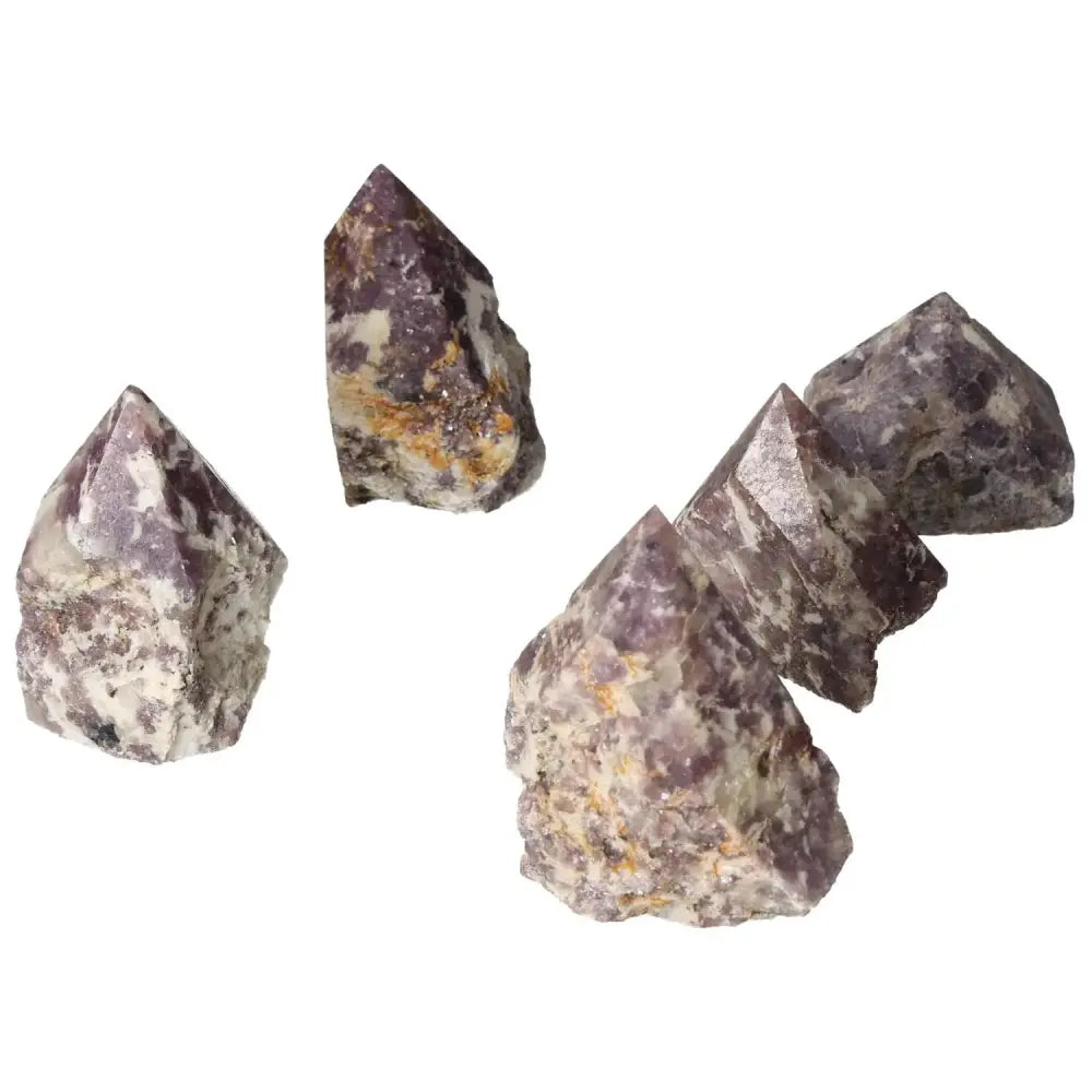 Top Polished Point Lepidolite gemstones enhancing tranquility and emotional balance, from Sylvia Crystals.