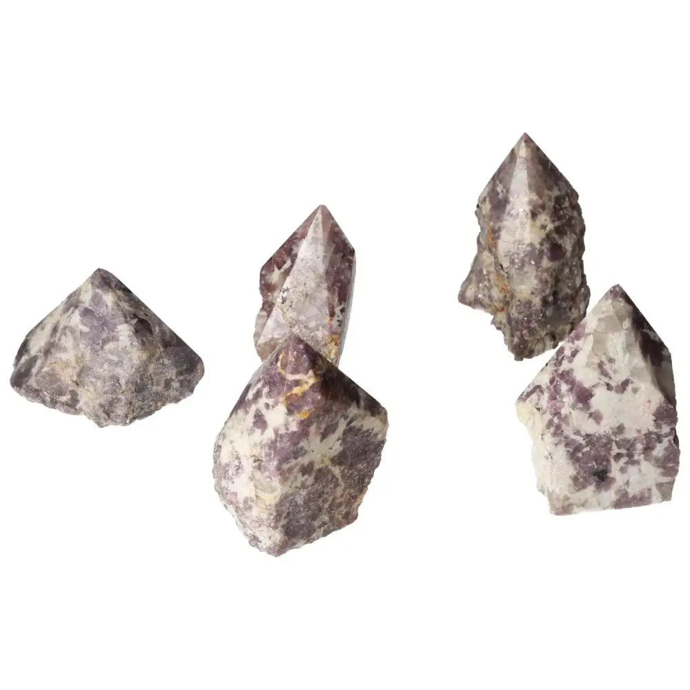 Polished Lepidolite gemstones showcasing their natural beauty and calming properties from Sylvia Crystals collection.