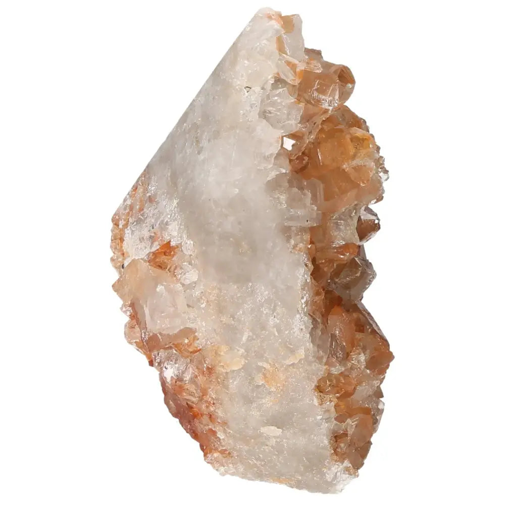 Top Polished Point Quartz Tangerine by Sylvia Crystals, showcasing a vibrant tangerine hue and exquisite craftsmanship.