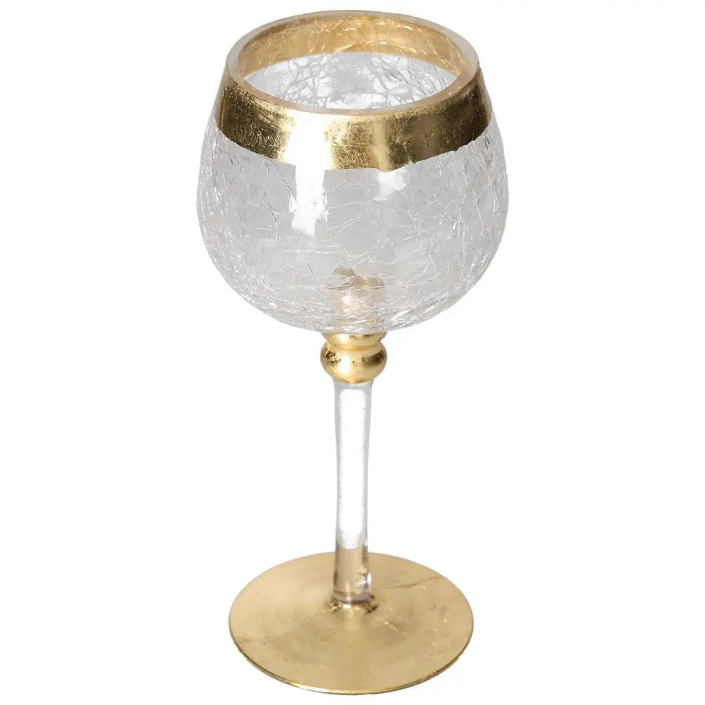 Translucent goblet with gold trim and decorative elements, embodying luxury and contemporary design by Sylvia Crystals.