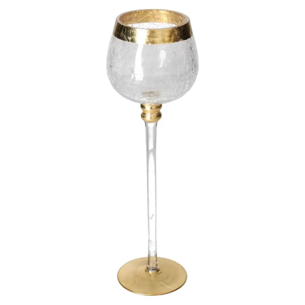Translucent Goblet with Gold Rim from Sylvia Crystals, featuring elegant decorative elements on a tall, slender stem.