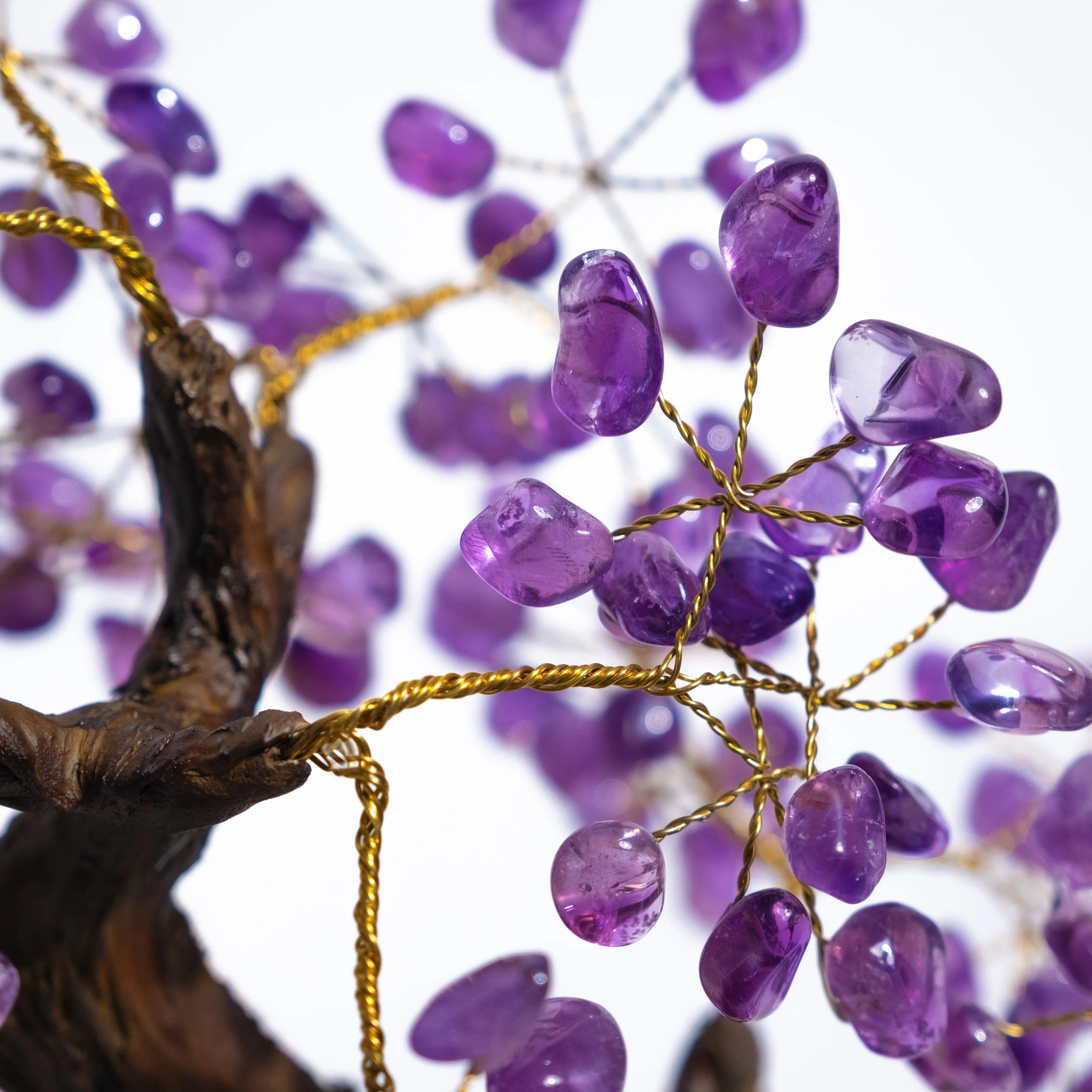 Tumbled amethyst crystal bonsai tree, 45 cm, with calming energy and spiritual harmony features.