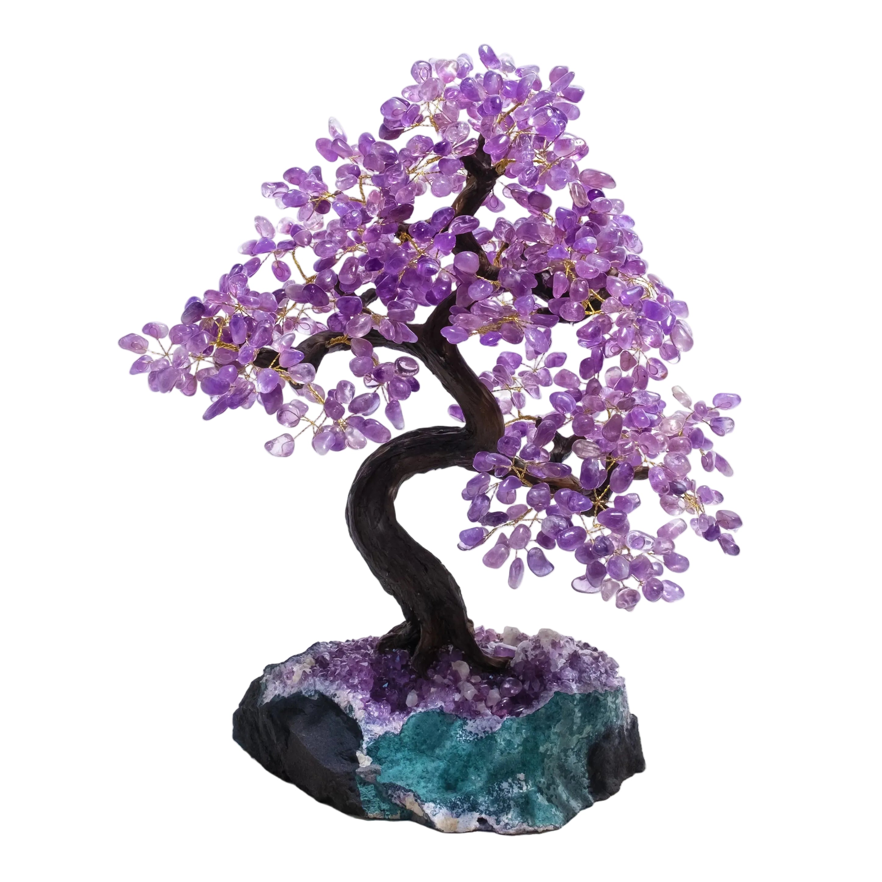 Tumbled Amethyst Crystal Bonsai Tree 65cm with calming and protective energy, handcrafted with genuine amethyst gemstone leaves