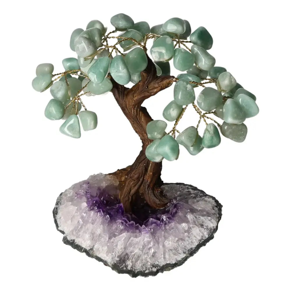 Tumbled Aventurine Crystal Bonsai Tree 20cm on Amethyst Base for Prosperity and Positive Energy