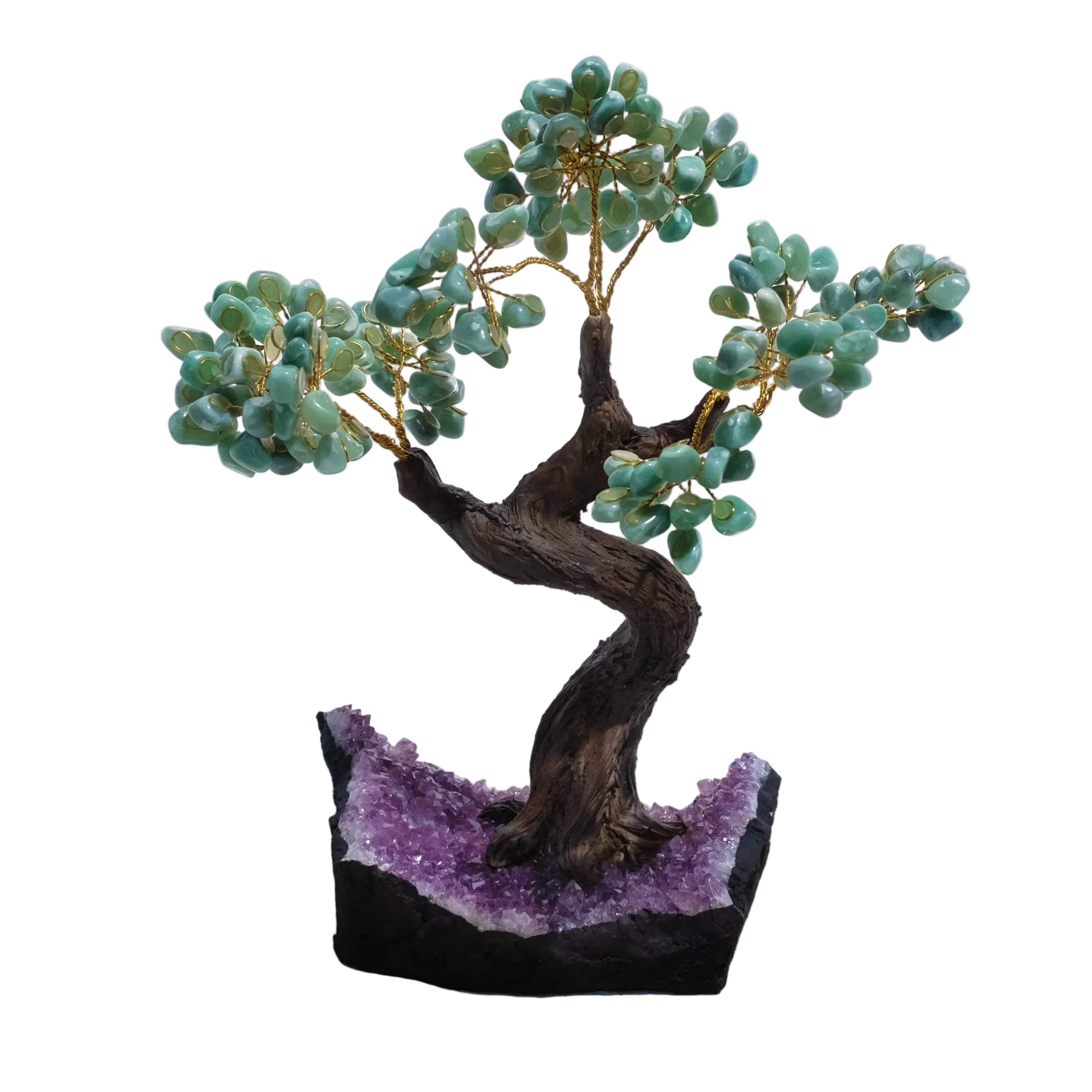 Tumbled Aventurine Crystal Bonsai Tree on Stone Base for Prosperity and Positive Energy