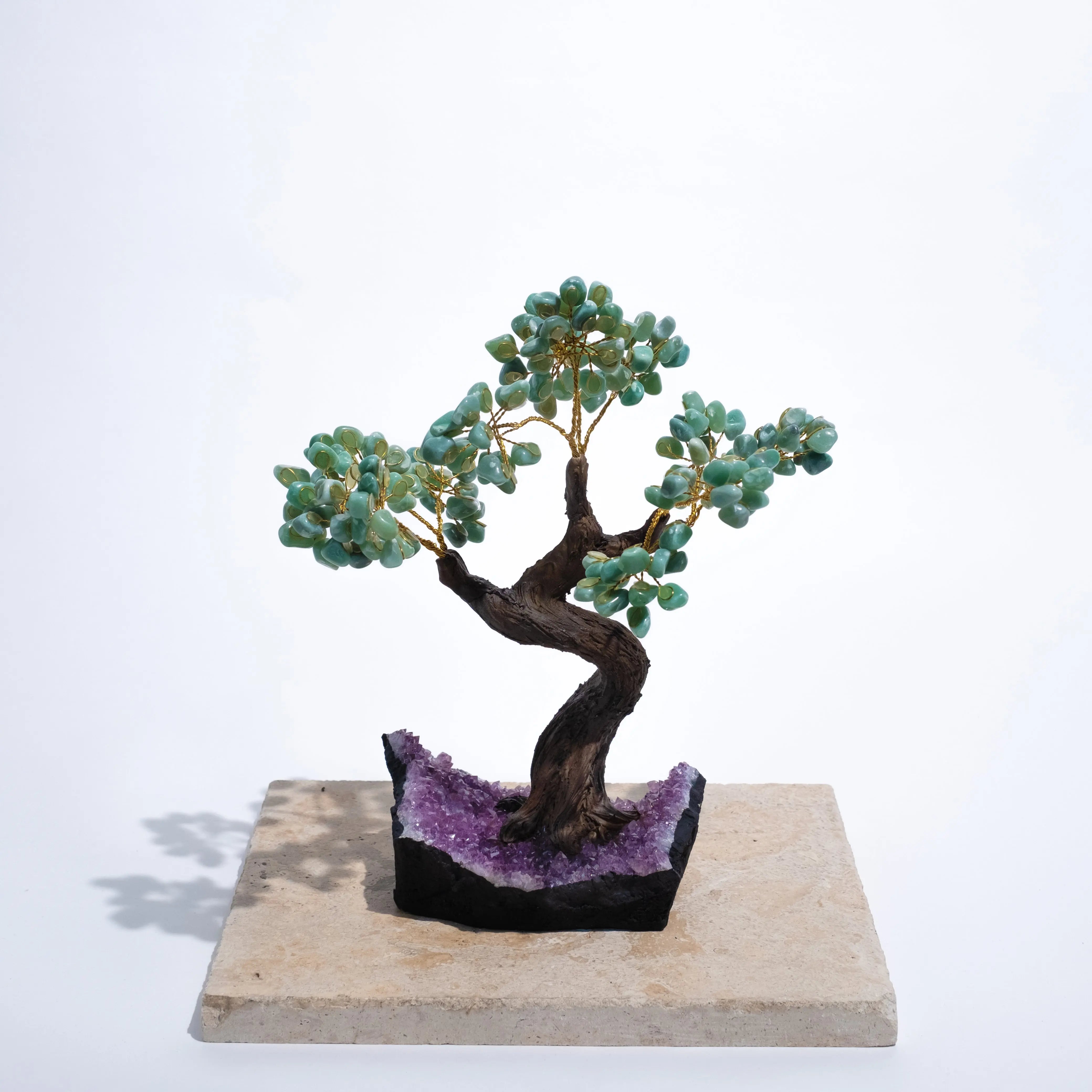 Tumbled Aventurine Crystal Bonsai Tree on Stone Base for Prosperity and Positive Energy