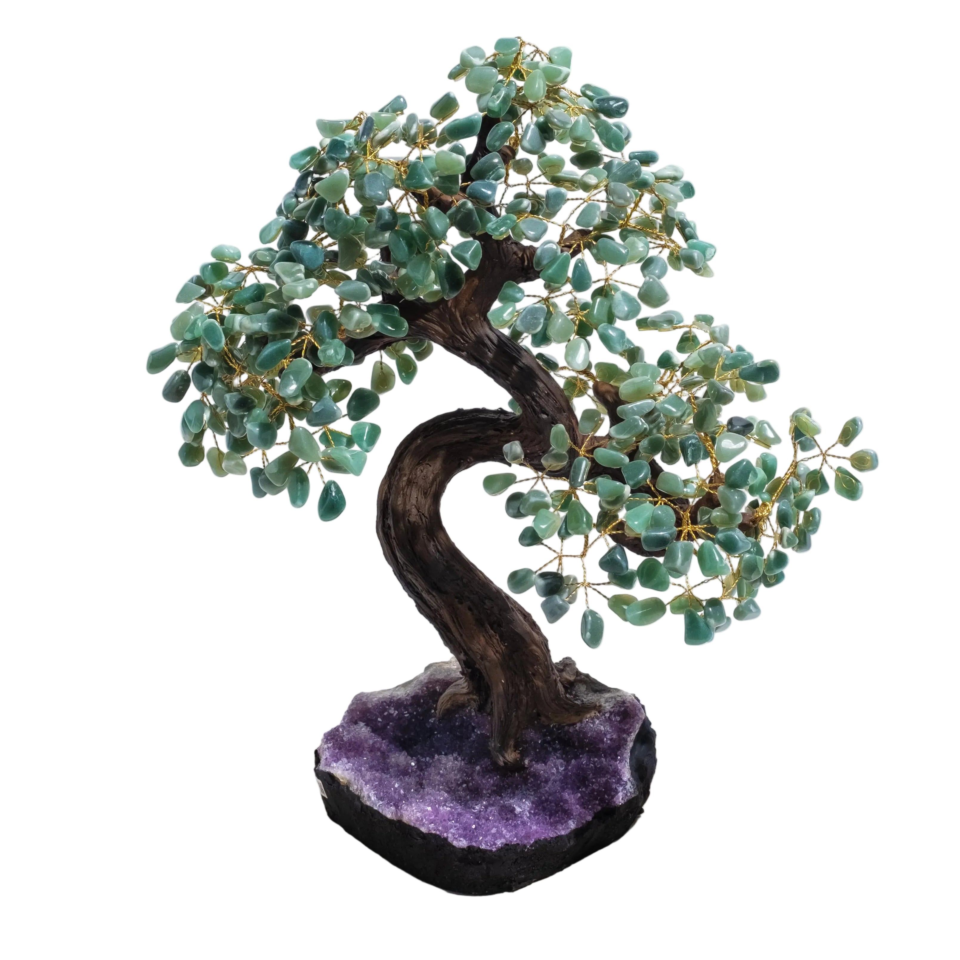 Elegant Tumbled Aventurine Tree 55cm on stone base, promoting prosperity, harmony, and positive energy with handcrafted bonsai design.