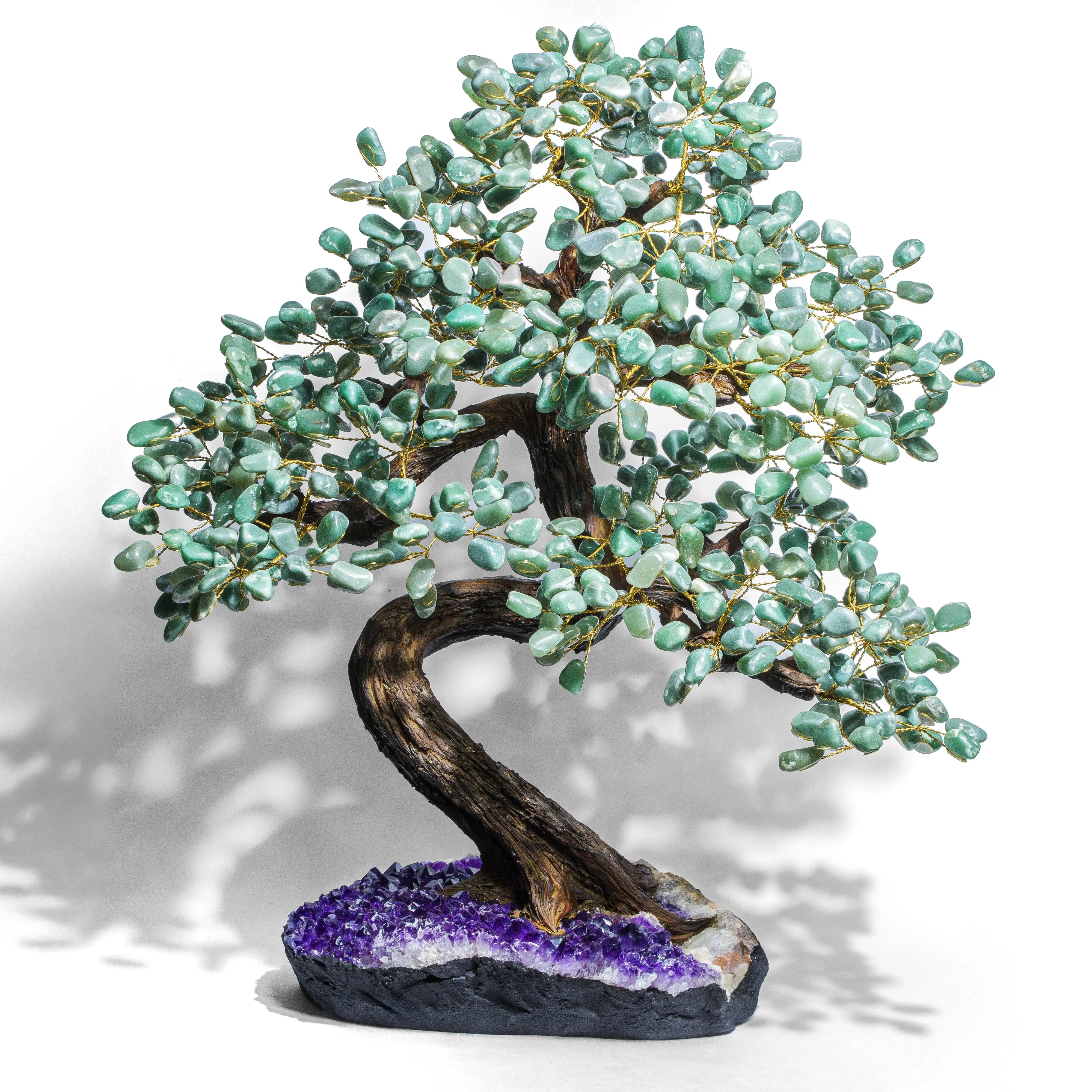 Elegant 65cm Tumbled Aventurine Bonsai Tree for prosperity, harmony, and positive energy with handcrafted crystal leaves.