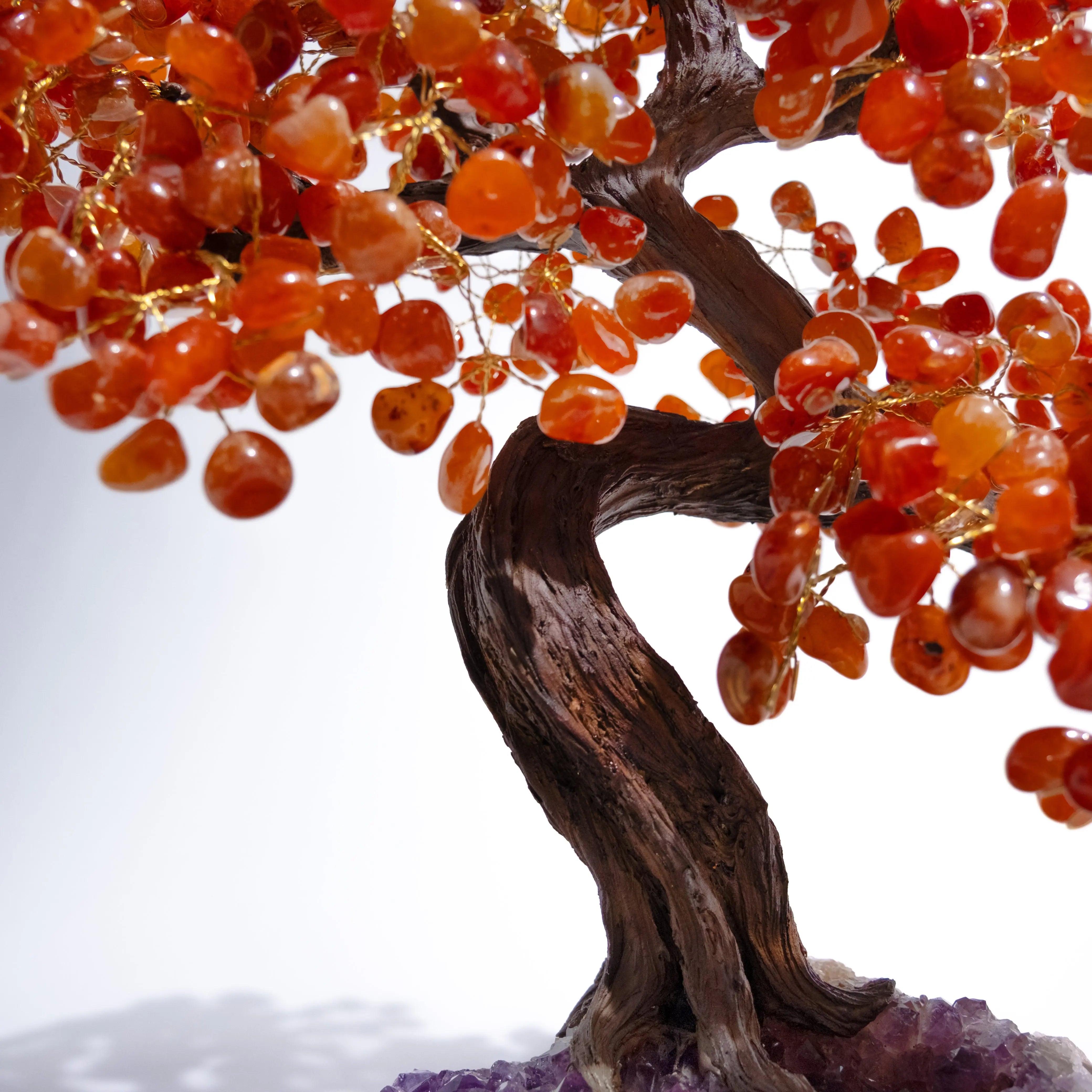 Tumbled Carnelian Bonsai Tree with vibrant gemstones, enhancing creativity, confidence, and positive energy, 65cm tall.