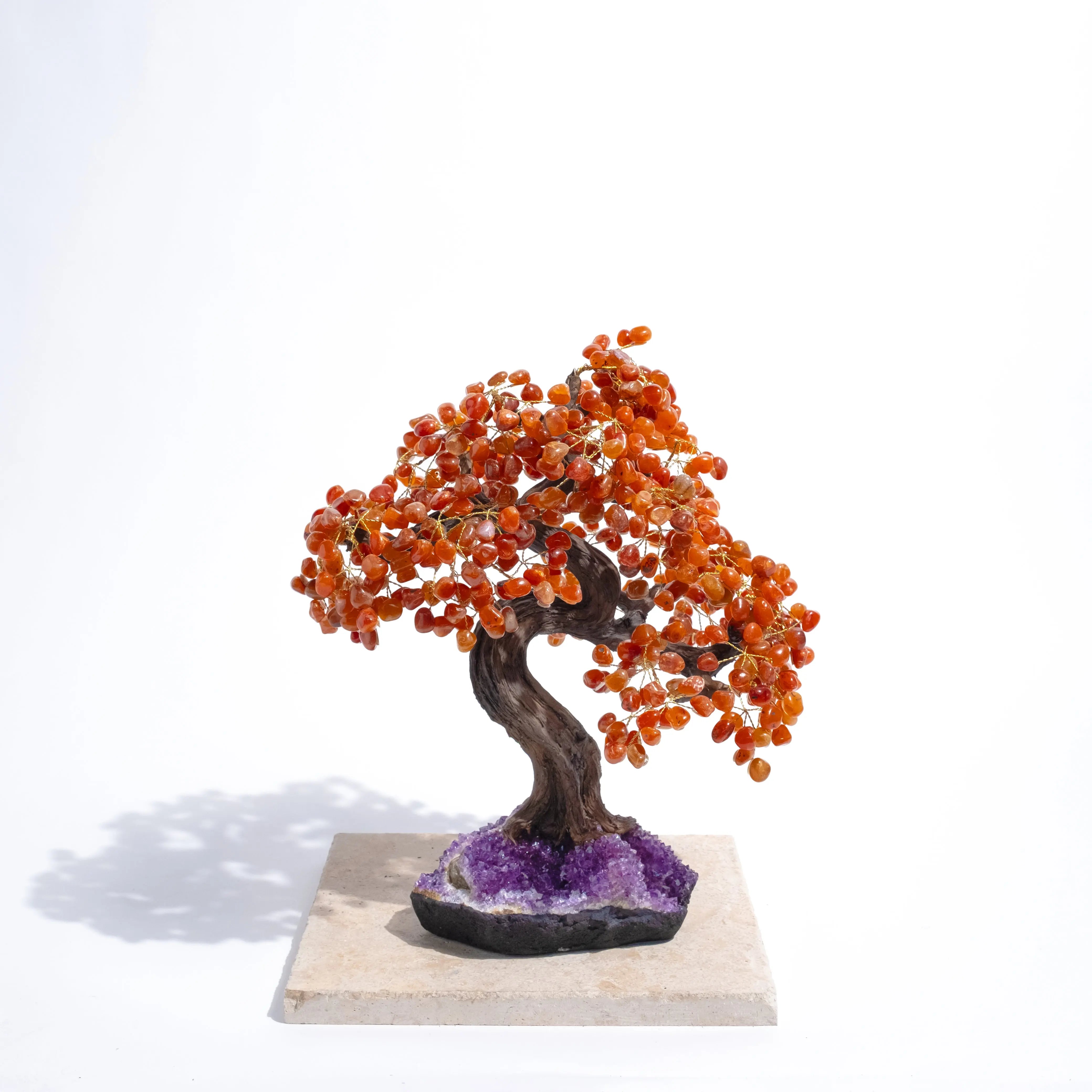 Tumbled Carnelian Bonsai Tree 65cm with polished gemstones, promoting confidence, creativity, and positive energy in home or office.