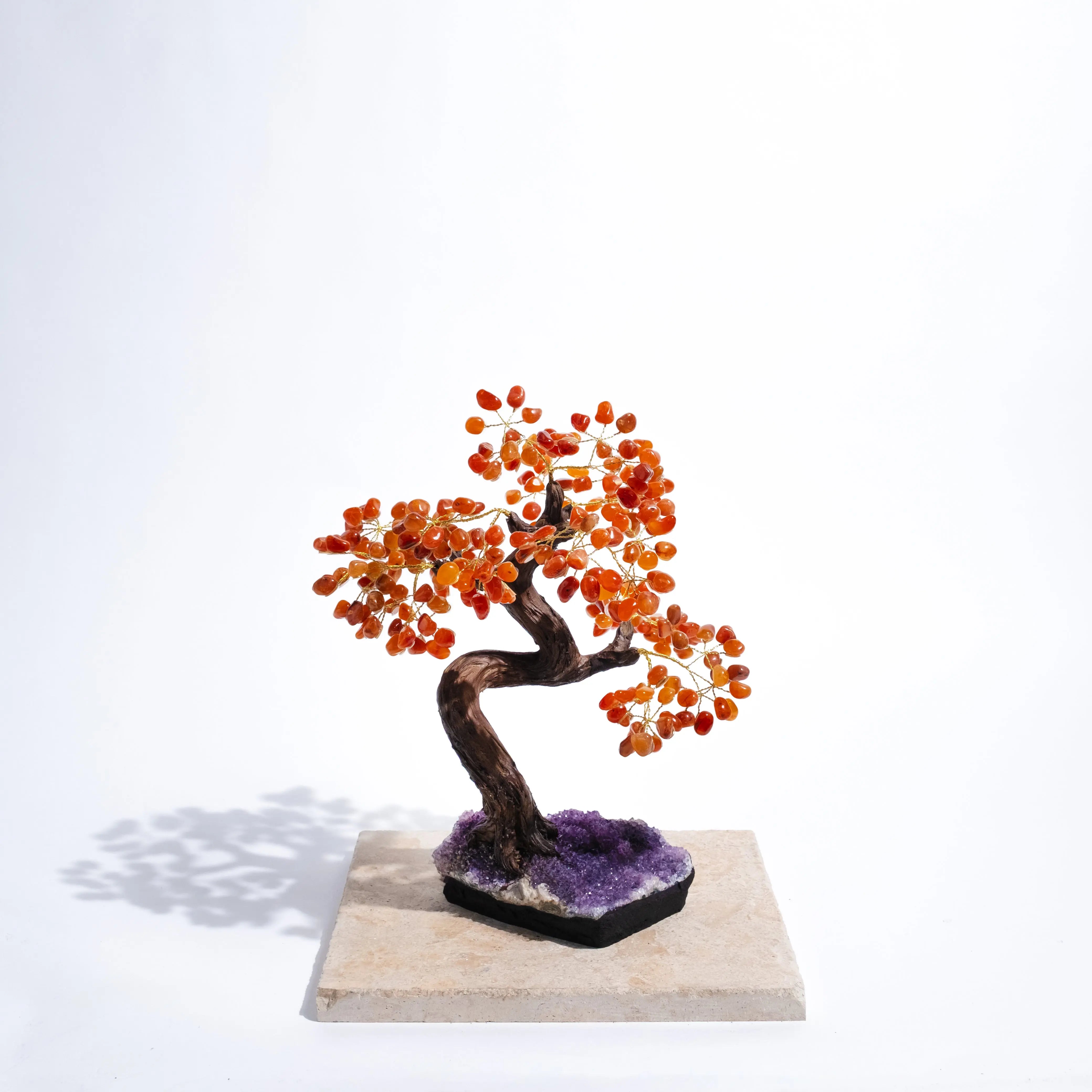 Tumbled Carnelian Bonsai Tree featuring polished gemstones for creativity and positive energy in home decor.