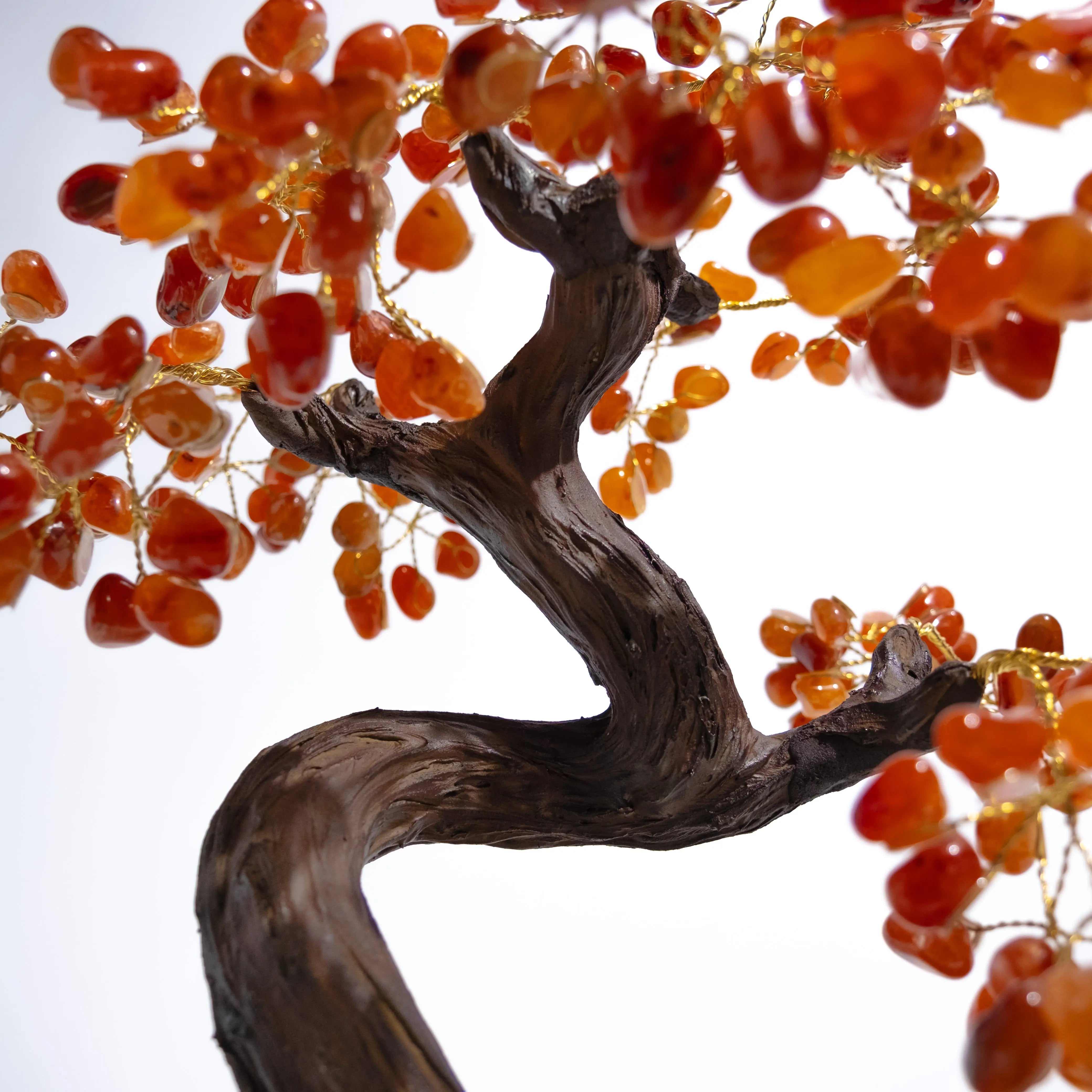 Tumbled Carnelian Bonsai Tree with vibrant gemstones, promoting confidence, creativity, and positive energy in home or office decor.