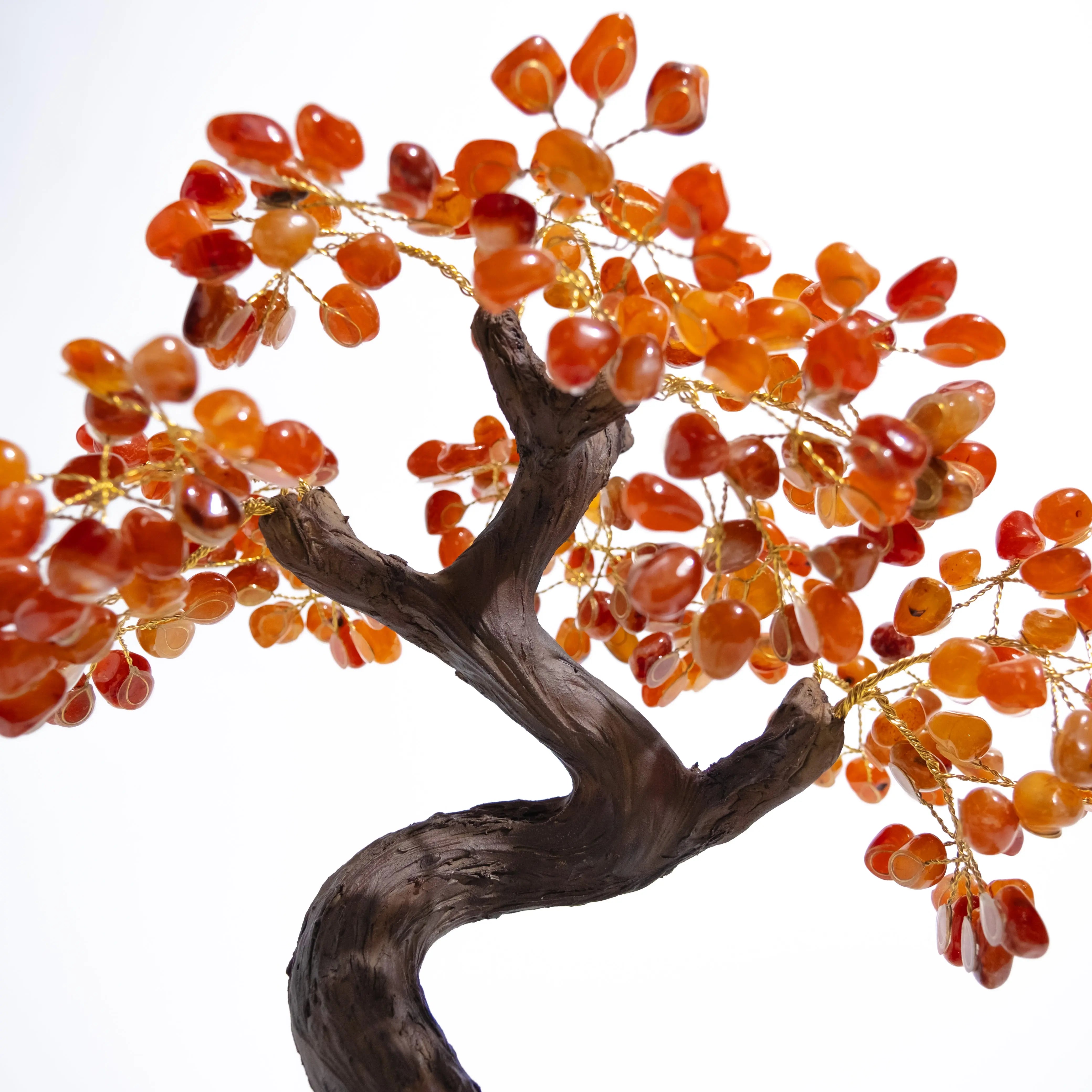 Tumbled Carnelian Bonsai Tree with polished gemstones for creativity and positive energy.