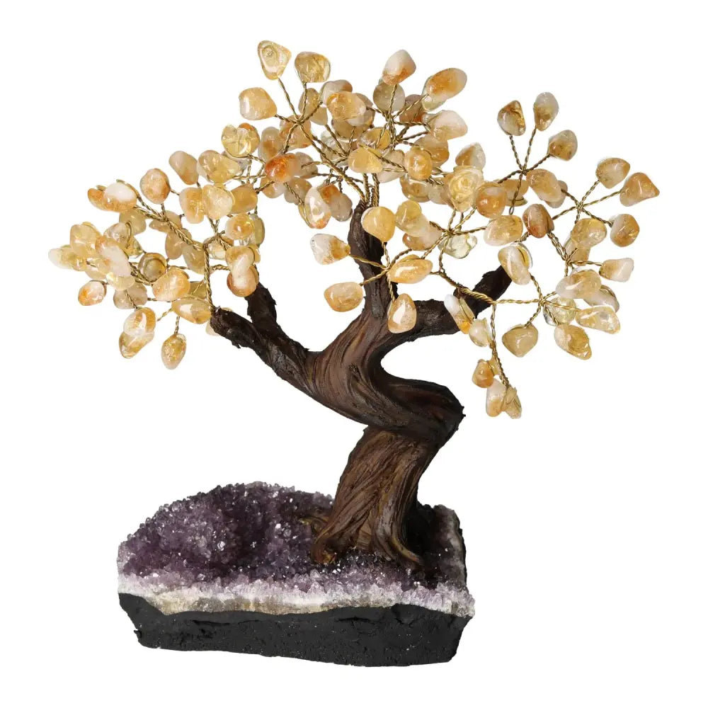 Tumbled Citrine Crystal Bonsai Tree on Amethyst Base, 30cm – Symbol of Prosperity, Abundance, and Positive Energy for Home Decor.