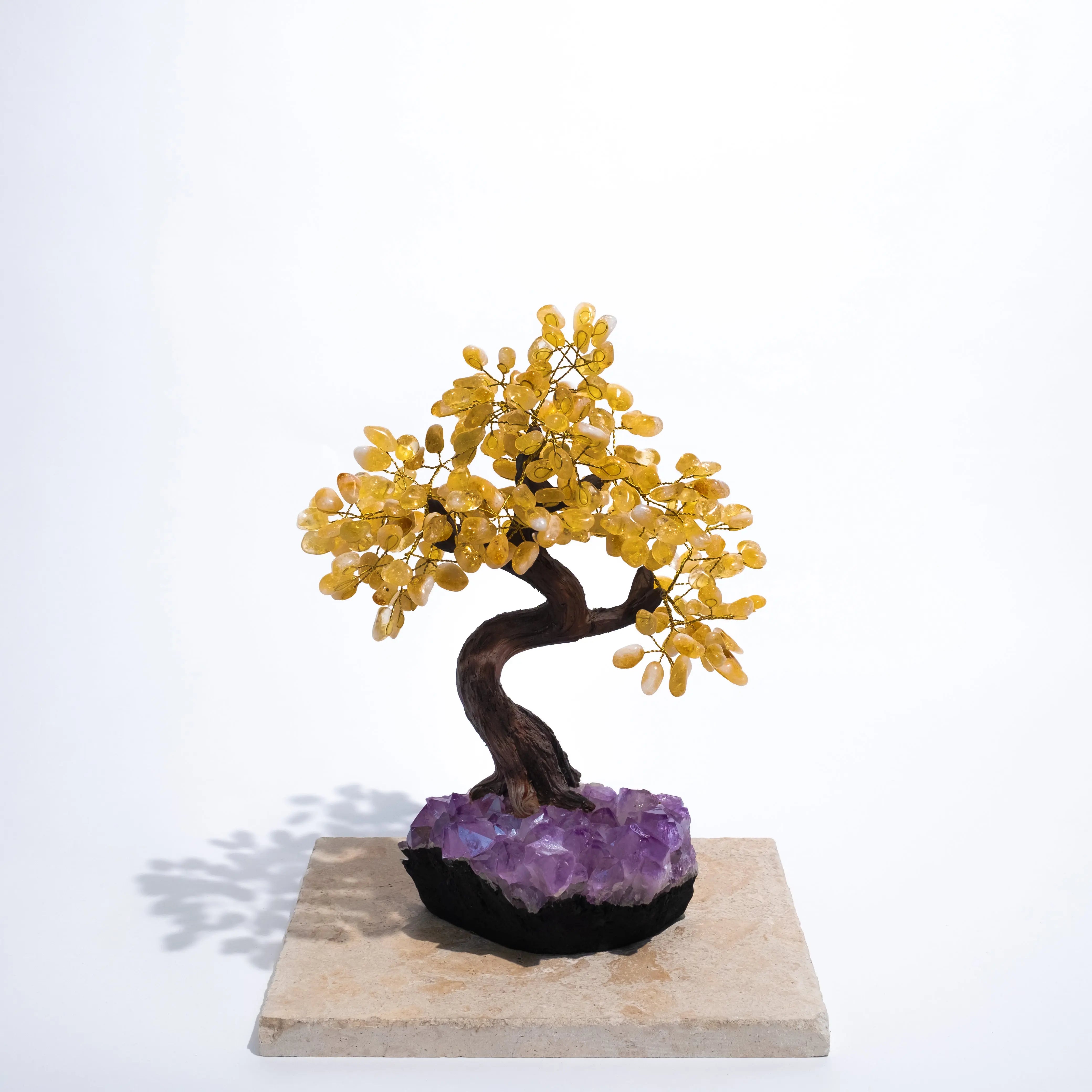 Tumbled Citrine Tree Crystal Bonsai 45 cm for prosperity and positive energy, featuring genuine citrine gemstones and amethyst base.