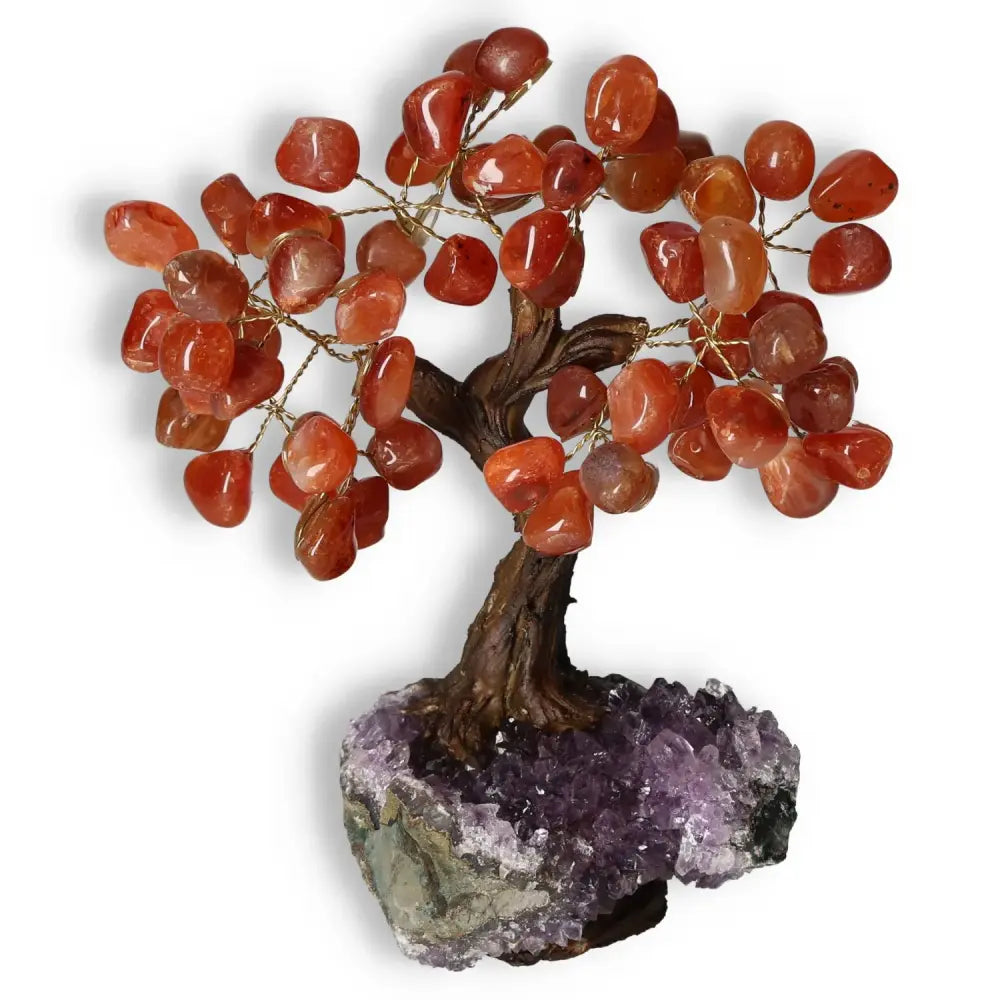 Tumbled Carnelian Bonsai Tree with Polished Gemstones for Creativity and Positive Energy, 20 cm Tall