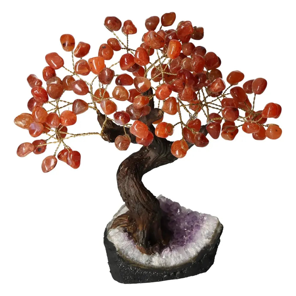Tumbled Carnelian Bonsai Tree with polished gemstones on a crystal base, exuding creativity, confidence, and positivity.