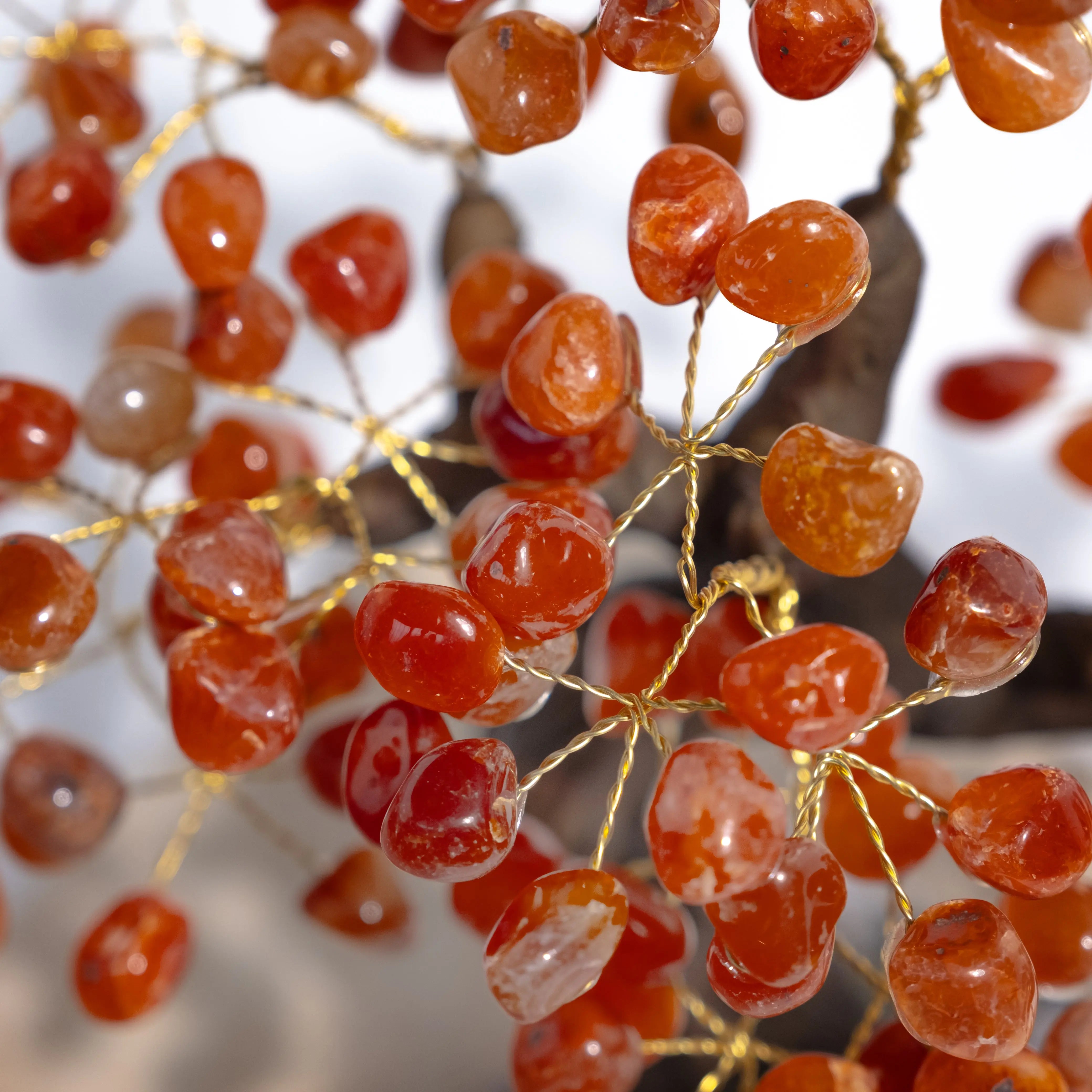 Tumbled Carnelian Bonsai Tree adorned with polished gemstones, enhancing motivation, creativity, and adding positive energy.