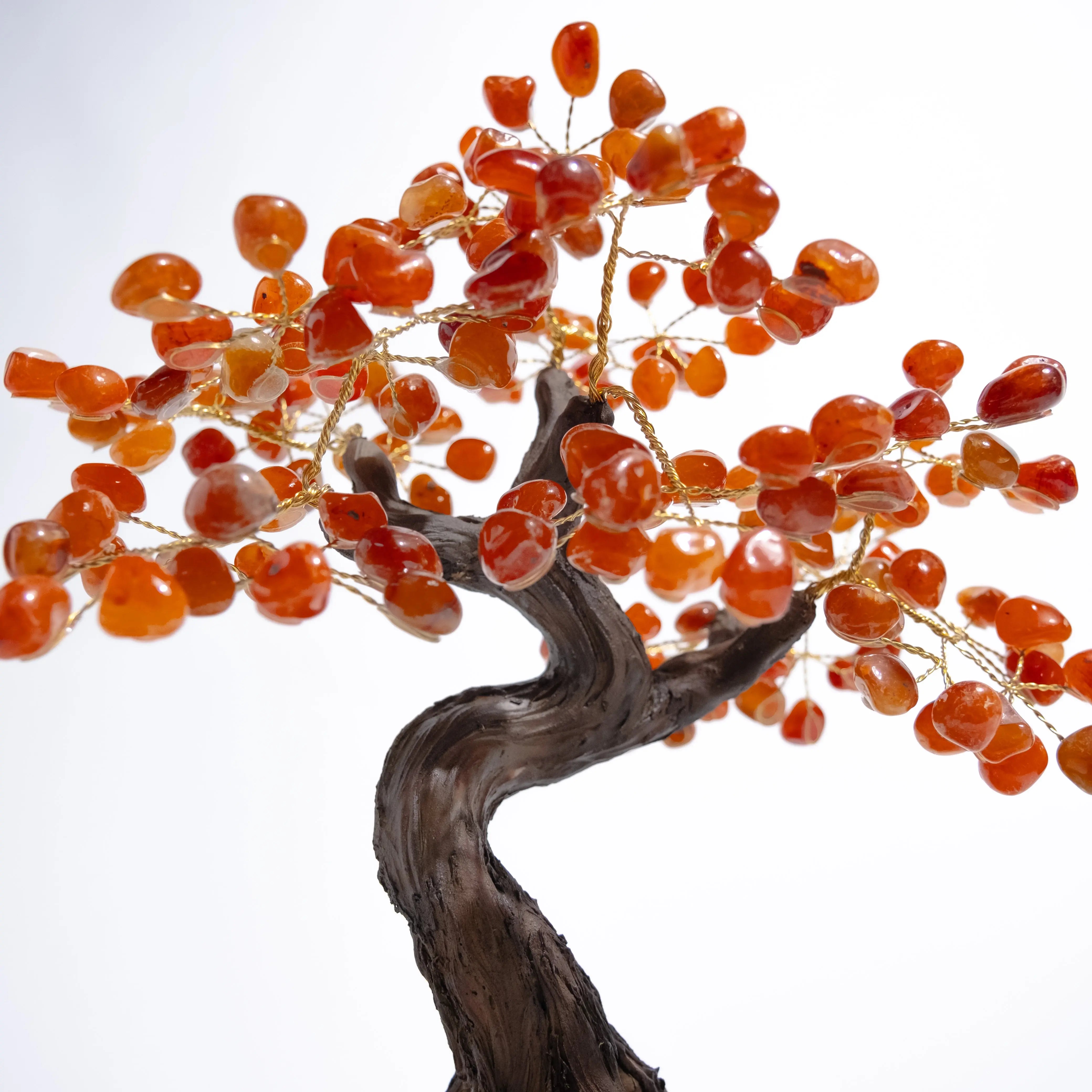 Tumbled Carnelian Bonsai Tree with polished gemstones, enhancing creativity, confidence, and positive energy, 40 cm height.